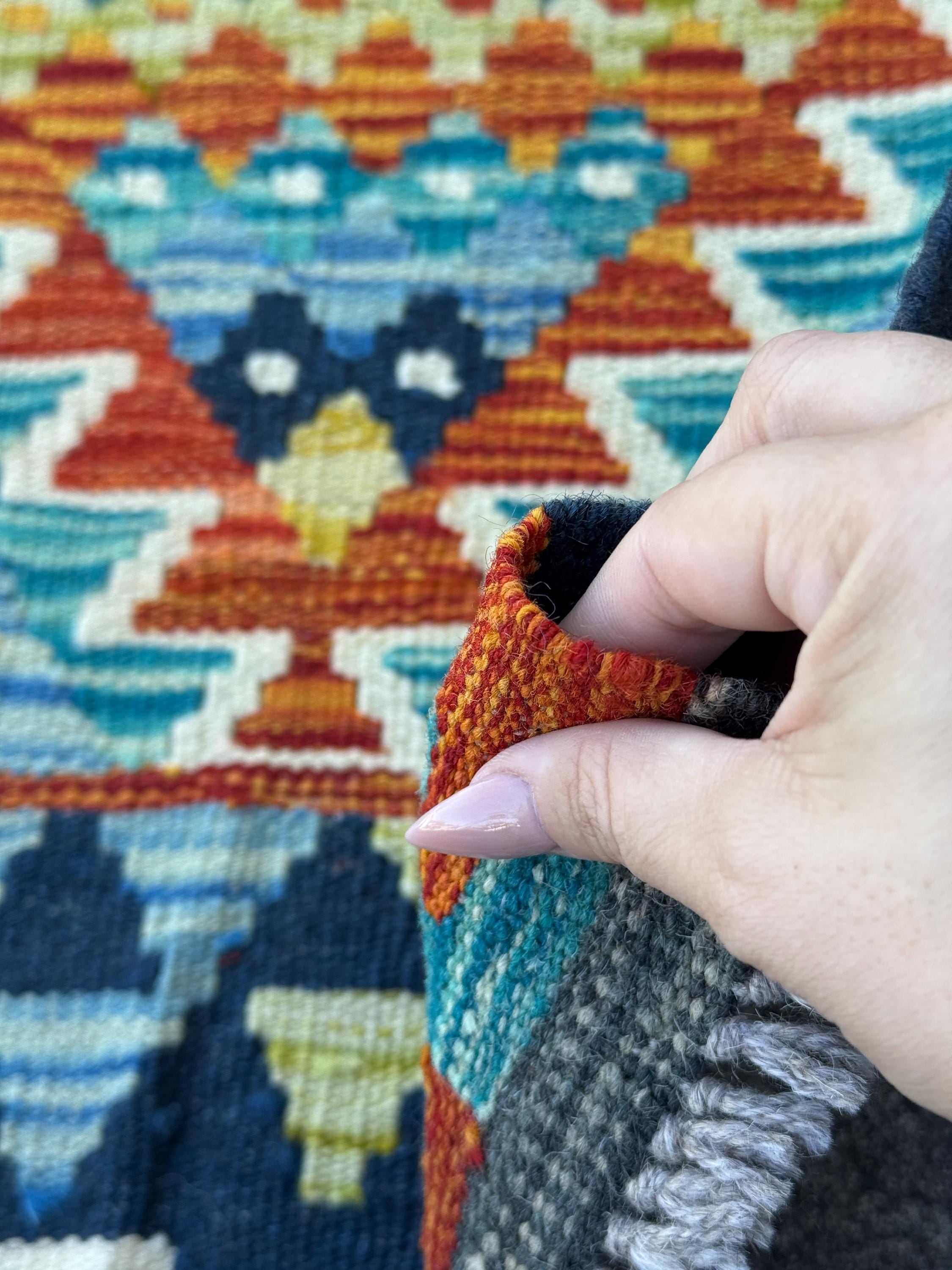 3x4 Handmade Afghan Kilim Rug | Navy Blue Rust Red Burnt Orange Cream White Mustard Yellow Olive Green Teal Aqua Grey | Wool Flatwoven