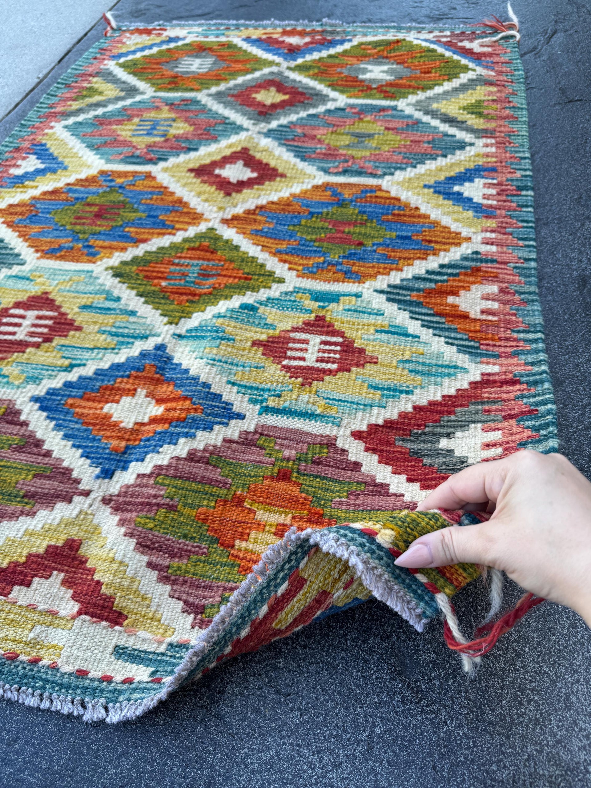 3x4 Handmade Afghan Kilim Rug | Burnt Orange Rust Red Cream White Mustard Yellow Olive Green Teal Aqua Blue Navy Purple Grey | Flatwoven