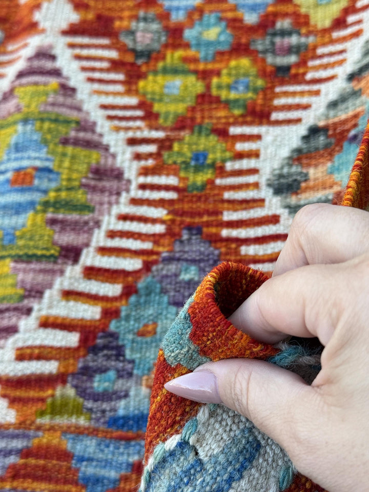 2x5 Handmade Afghan Kilim Runner Rug | Burnt Orange Rust Red Cream White Mustard Yellow Olive Green Teal Aqua Blue Navy Purple Grey | Wool