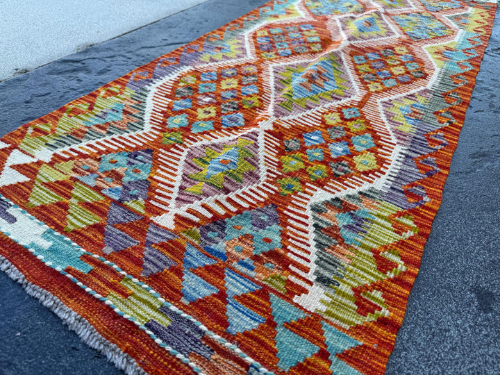 2x5 Handmade Afghan Kilim Runner Rug | Burnt Orange Rust Red Cream White Mustard Yellow Olive Green Teal Aqua Blue Navy Purple Grey | Wool