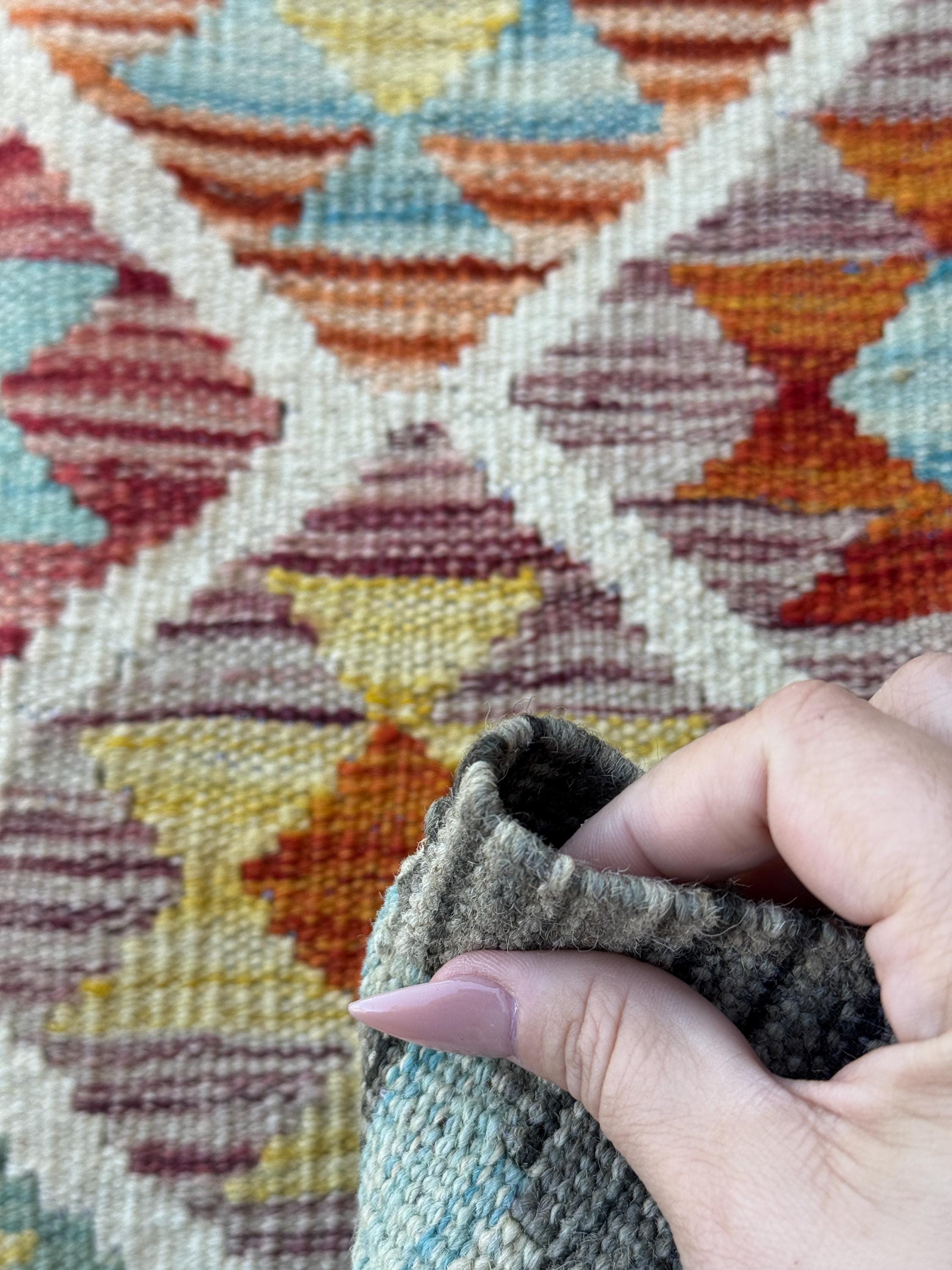 2x5 Handmade Afghan Kilim Runner Rug | Sage Green Rust Red Burnt Orange Mustard Yellow Teal Aqua Blue Cream White Plum Grey Navy | Wool