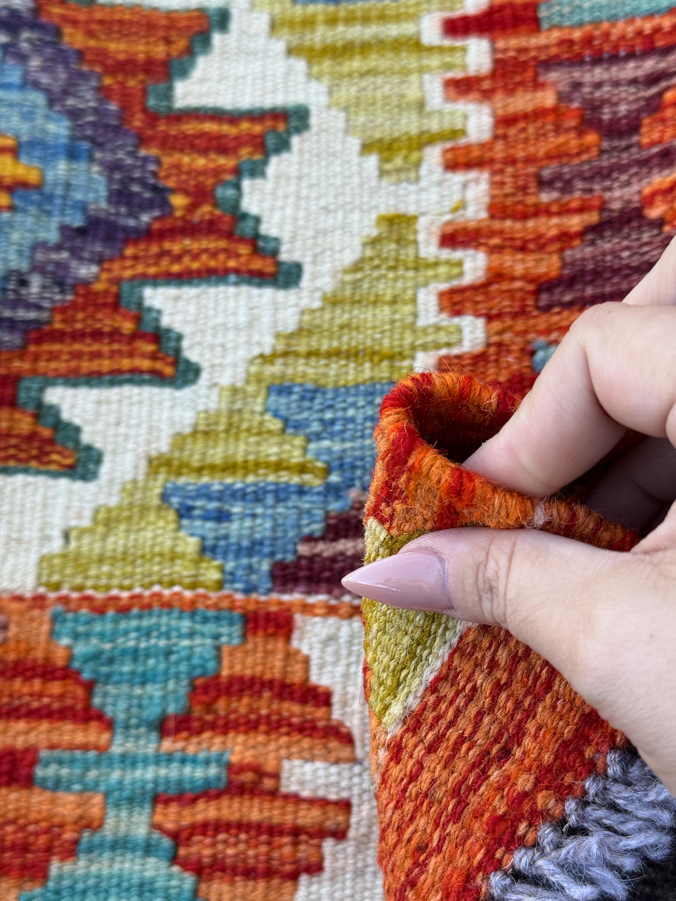 2x5 Handmade Afghan Kilim Runner Rug | Burnt Orange Rust Red Cream White Mustard Yellow Olive Green Aqua Blue Teal Navy Purple Grey | Wool