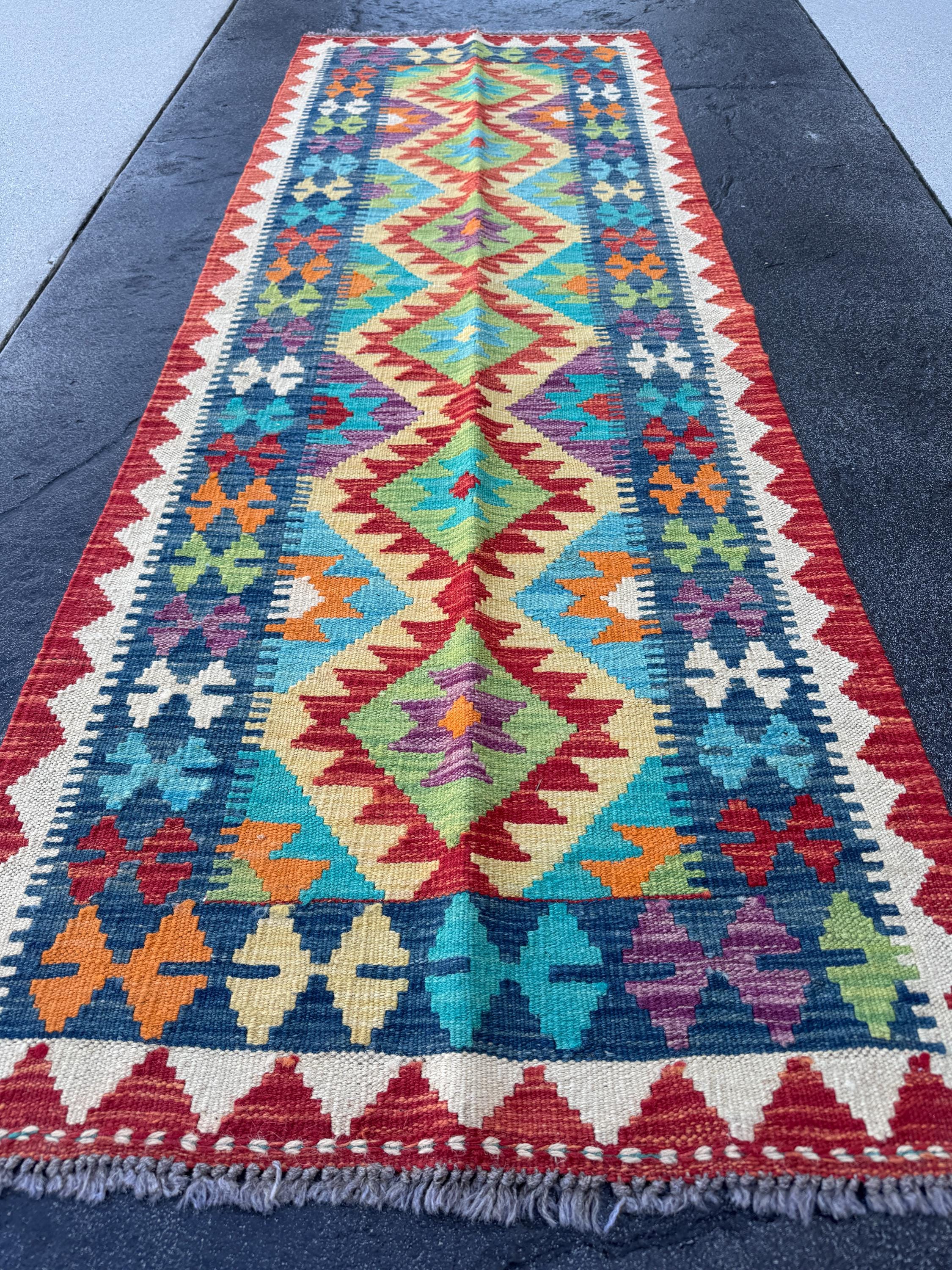 2x7 Handmade Afghan Kilim Runner Rug | Cream Beige Orange Brick Blood Red Grey Denim Blue Olive Moss Green Teal | Wool Turkish