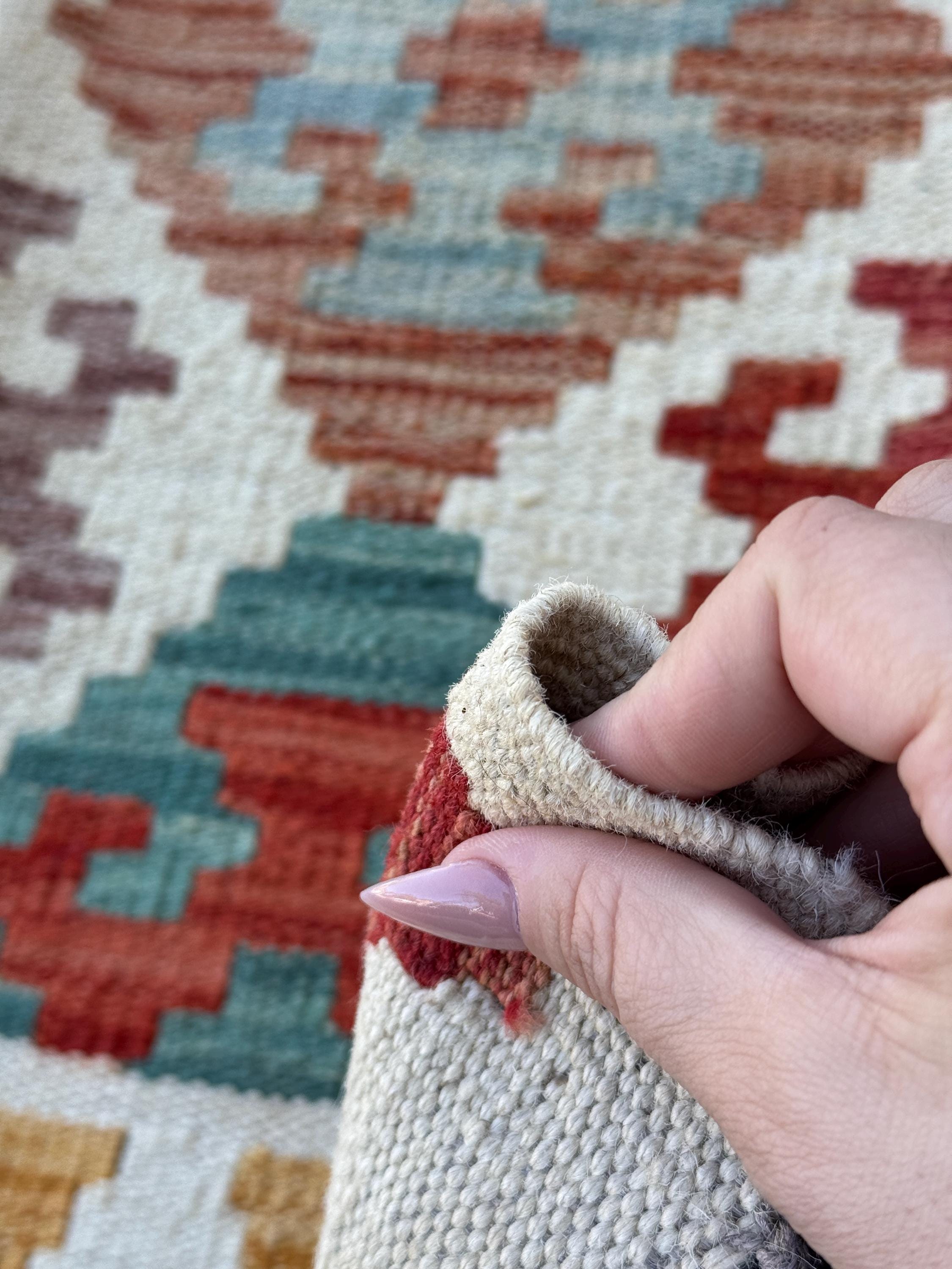 3x7 (100x200) Handmade Afghan Kilim Runner Rug | Cream Orange Brick Blood Red Chocolate Brown Denim Blue Pine Green Grey | Wool Turkish