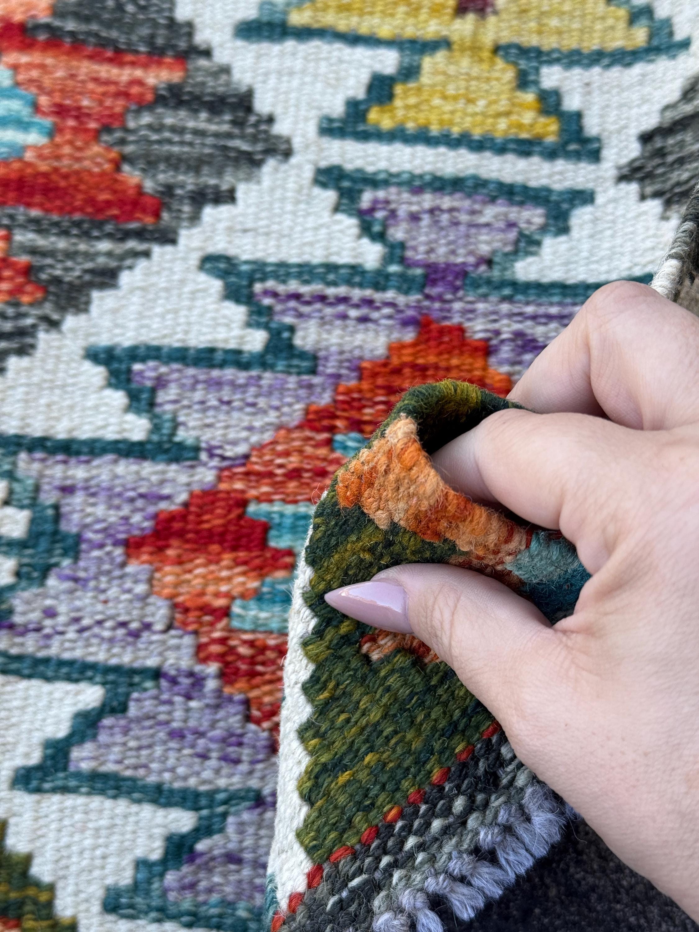 2x5 Handmade Afghan Kilim Runner Rug | Cream White Rust Red Burnt Orange Mustard Yellow Olive Green Teal Aqua Blue Grey Purple Maroon | Wool
