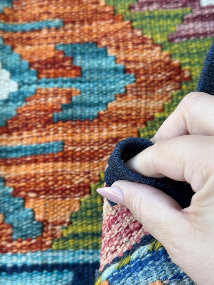 2x5 Handmade Afghan Kilim Runner Rug | Navy Burnt Orange Rust Red Cream White Mustard Yellow Olive Green Teal Aqua Blue Purple Grey | Wool