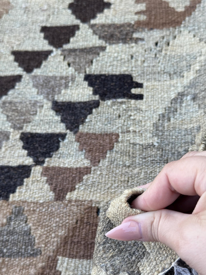 3x4 Handmade Afghan Kilim Rug | Beige Brown Cream Taupe Black Mocha Sandstone Tan Charcoal | Wool Flatwoven
