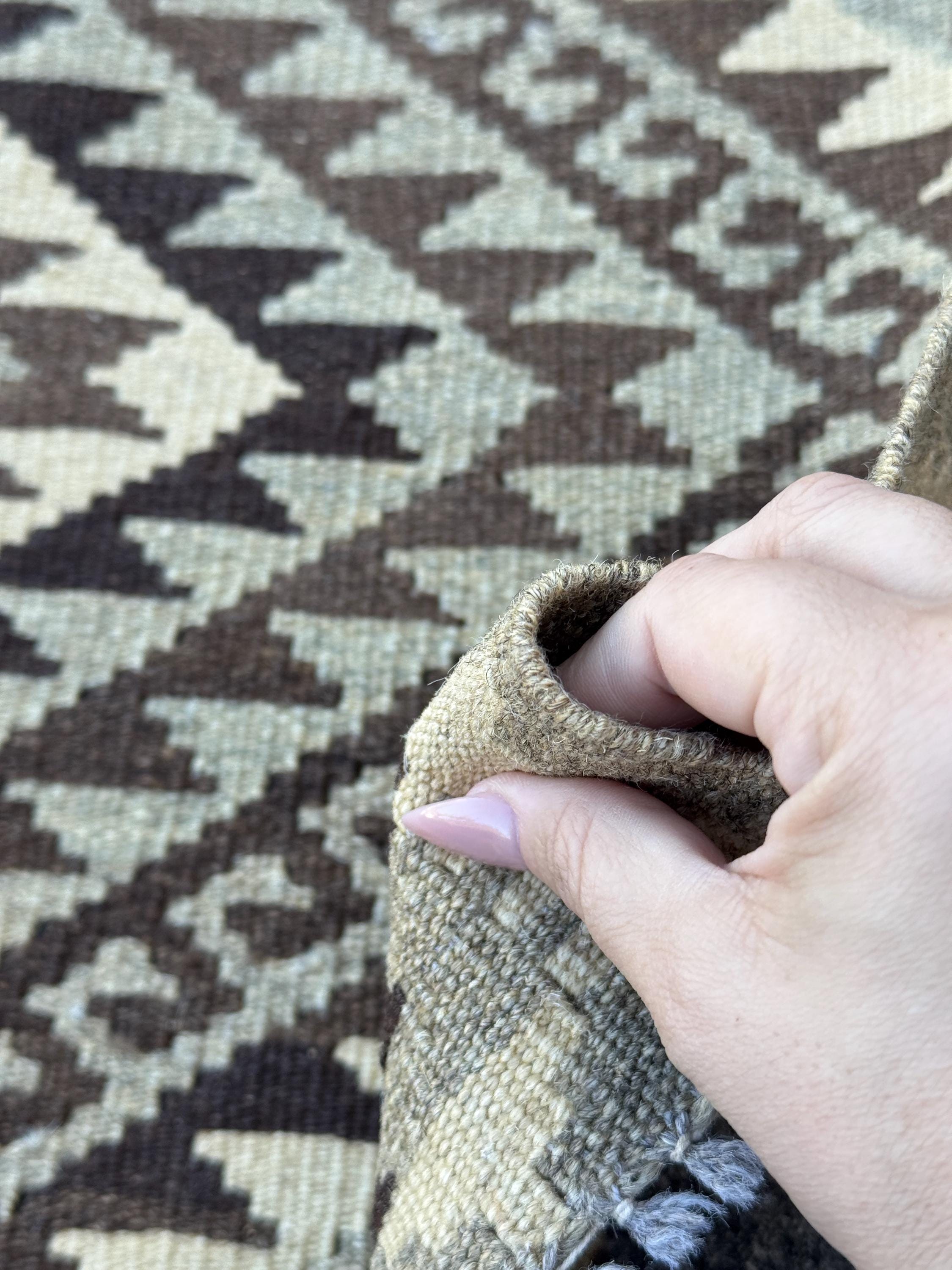 3x4 Handmade Afghan Kilim Rug | Brown Beige Cream Taupe Black Grey | Wool Flatwoven