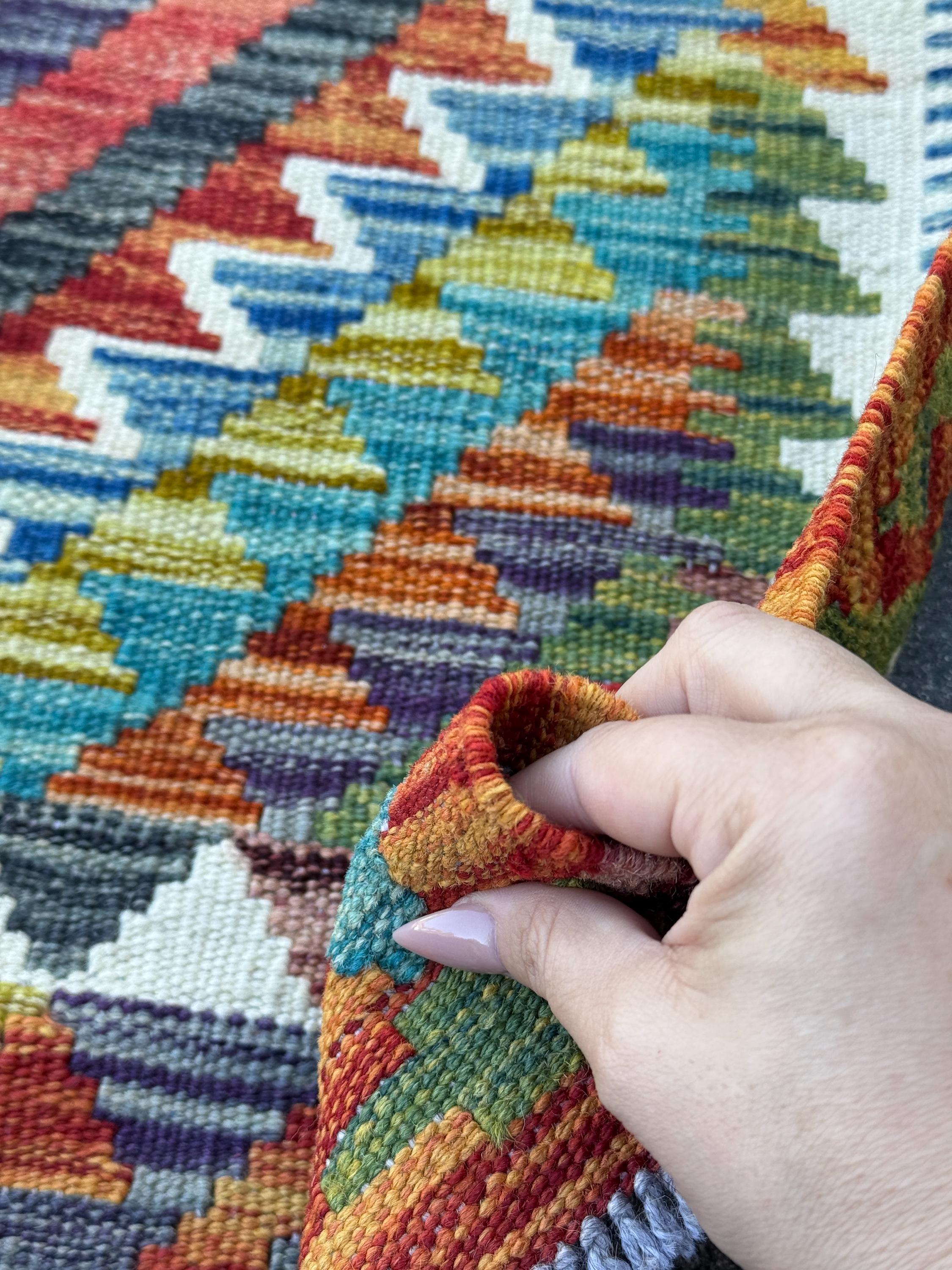 3x5 (91x152) Handmade Afghan Kilim Rug | Rust Red Burnt Orange Cream White Mustard Yellow Olive Green Teal Aqua Blue Navy Purple Grey | Wool