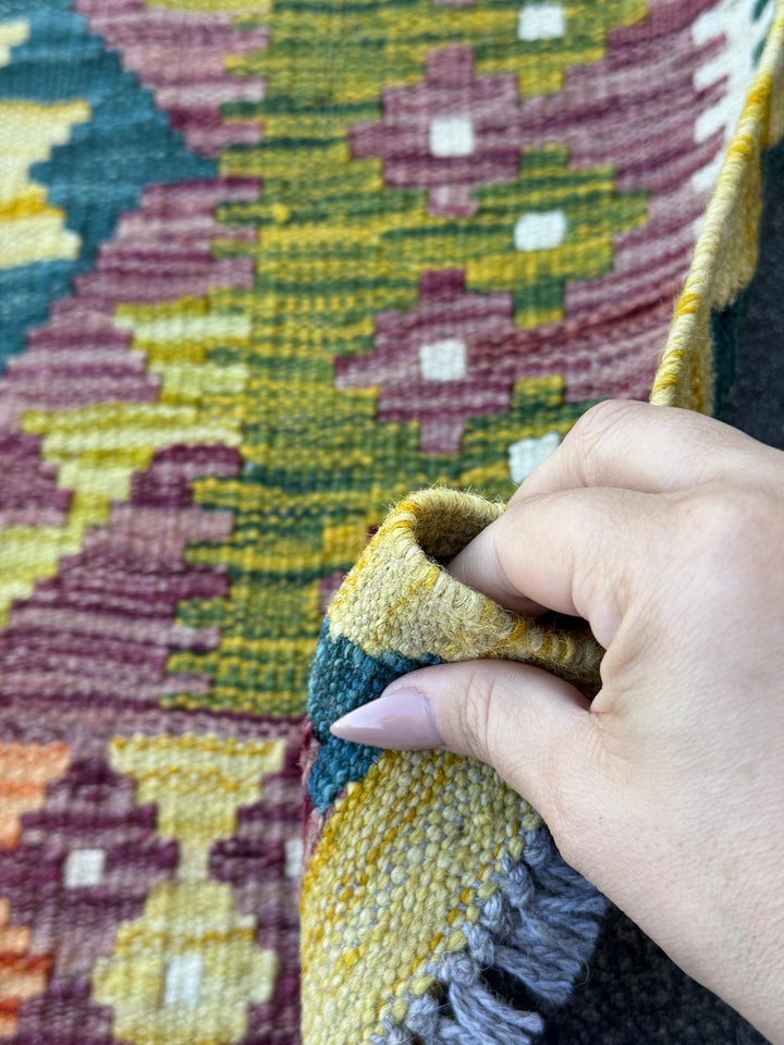 3x4 Handmade Afghan Kilim Rug | Maroon Purple Forest Olive Green Mustard Yellow Ceam White Burnt Orange Charcoal Grey Blood Red | Flatwoven