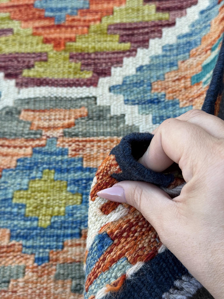 3x4 Handmade Afghan Kilim Rug | Cream White Burnt Orange Charcoal Grey Denim Blue Olive Green Maroon Purple Rust Red | Wool Flatwoven