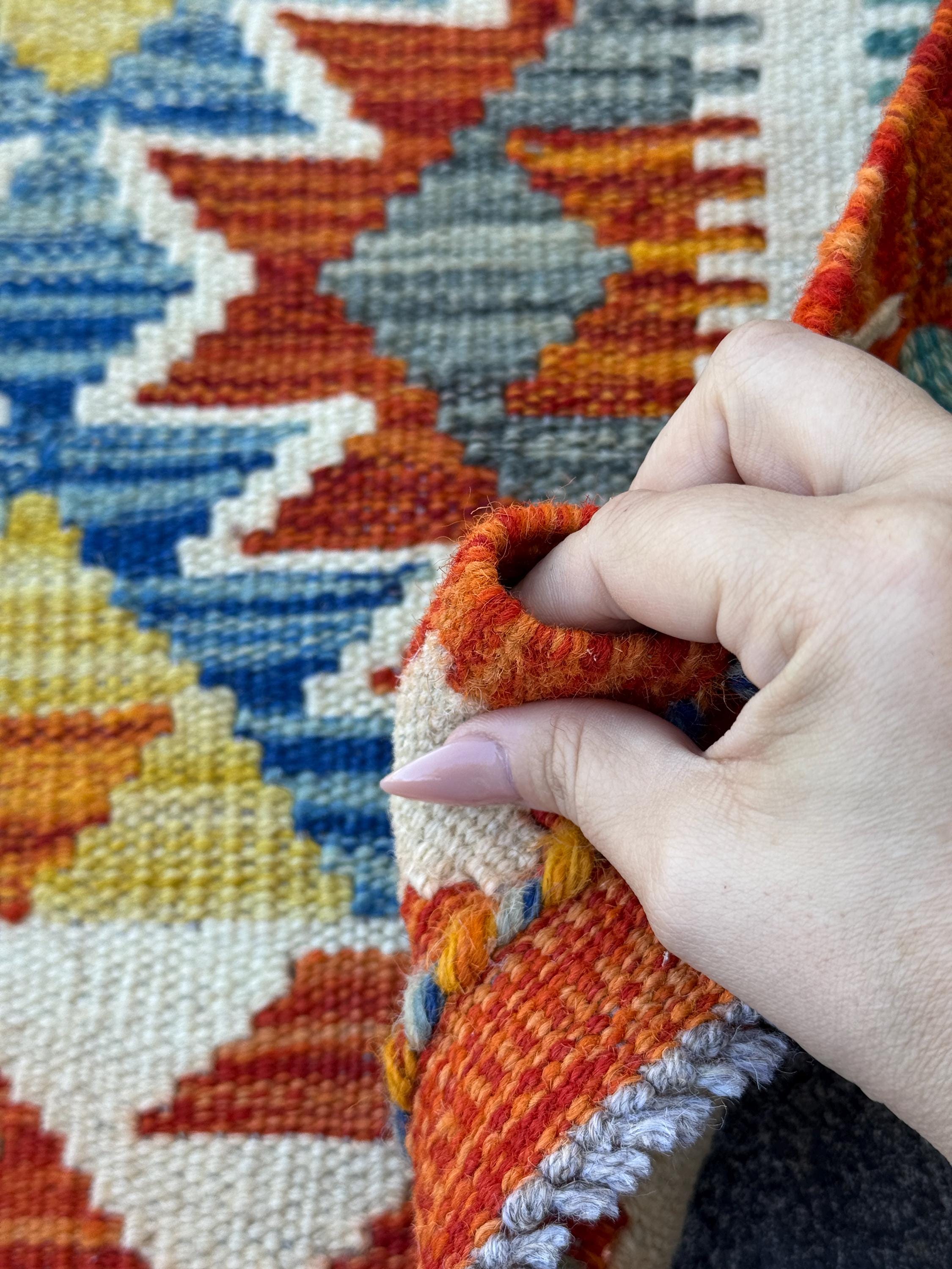3x4 Handmade Afghan Kilim Rug | Burnt Rust Orange Denim Blue Mustard Yellow Charcoal Grey Olive Green Cream White | Wool Flatwoven
