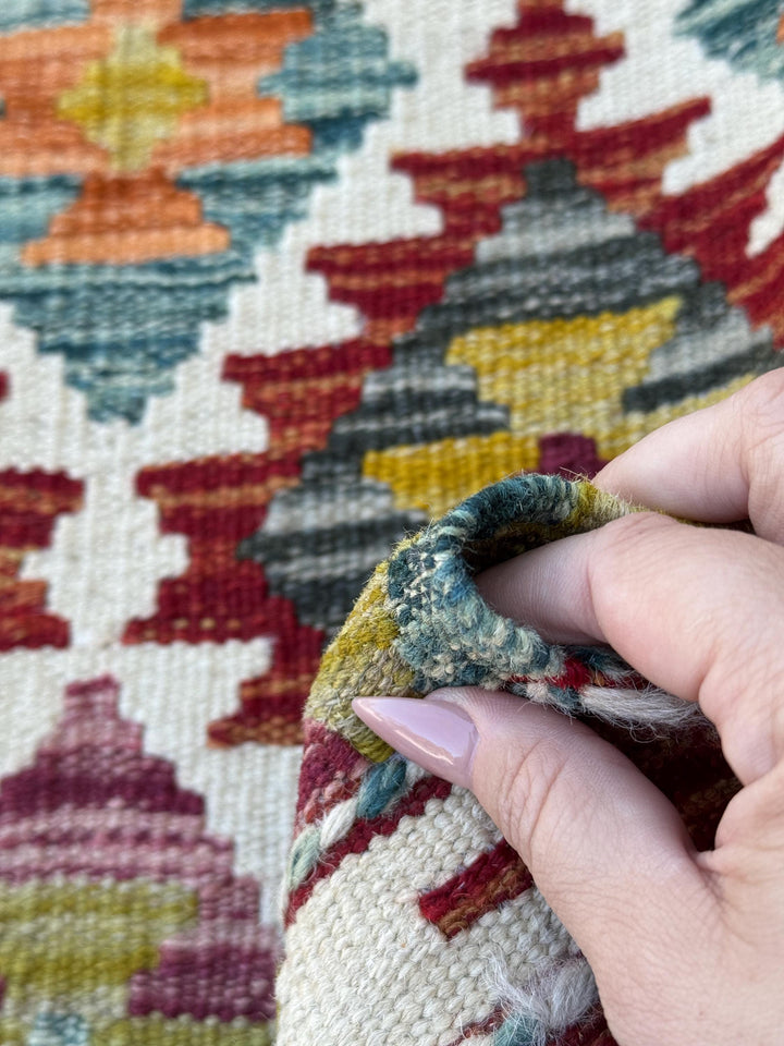2x5 Handmade Afghan Kilim Runner Rug | Cream White Blood Red Teal Charcoal Grey Orange Olive Green Maroon Aqua Teal Denim Blue | Flatwoven
