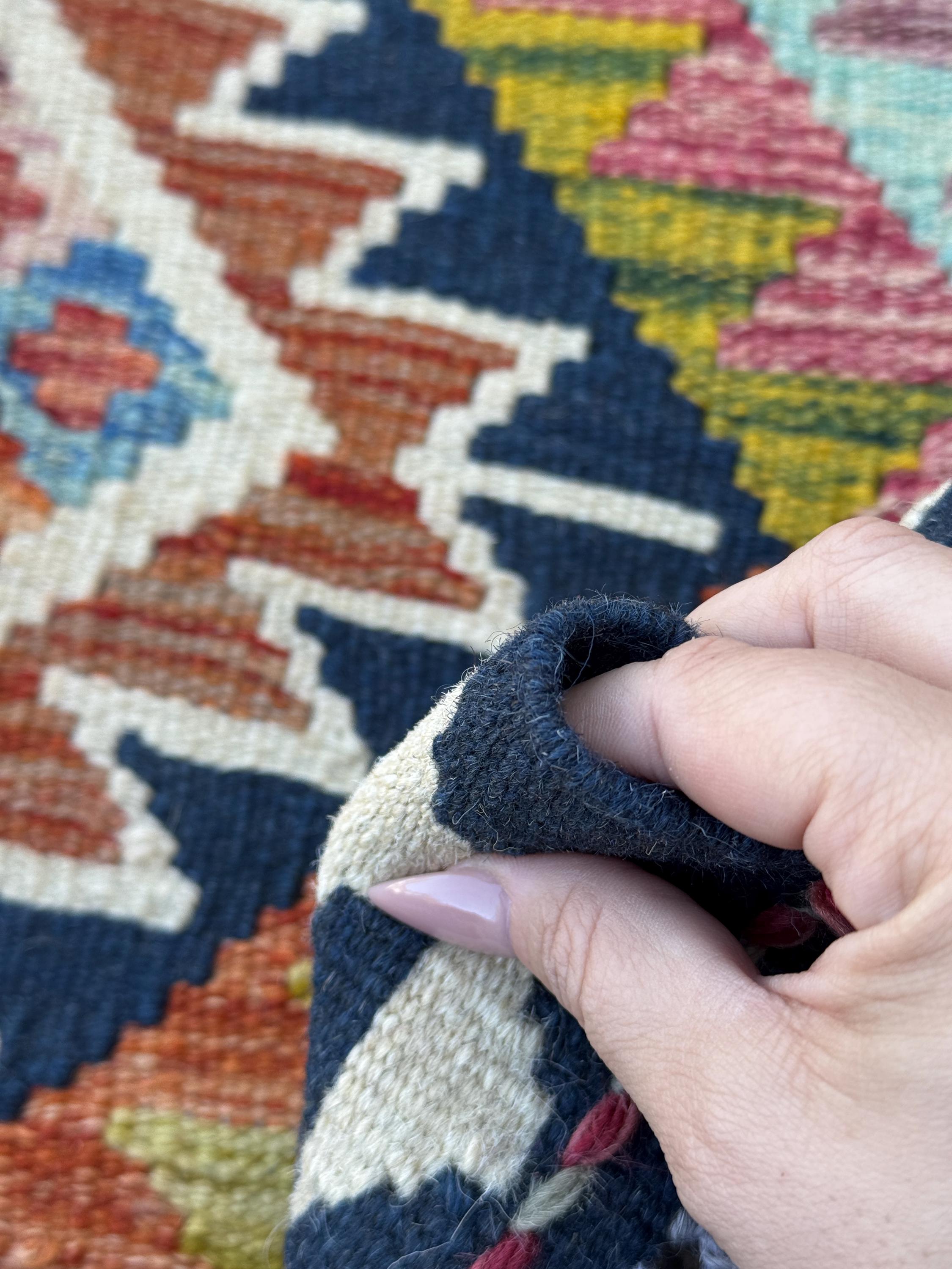 2x5 Handmade Afghan Kilim Runner Rug | Midnight Blue Olive Moss Green Teal Aqua Red Charcoal Grey Cream White Gold Denim | Wool Flatwoven