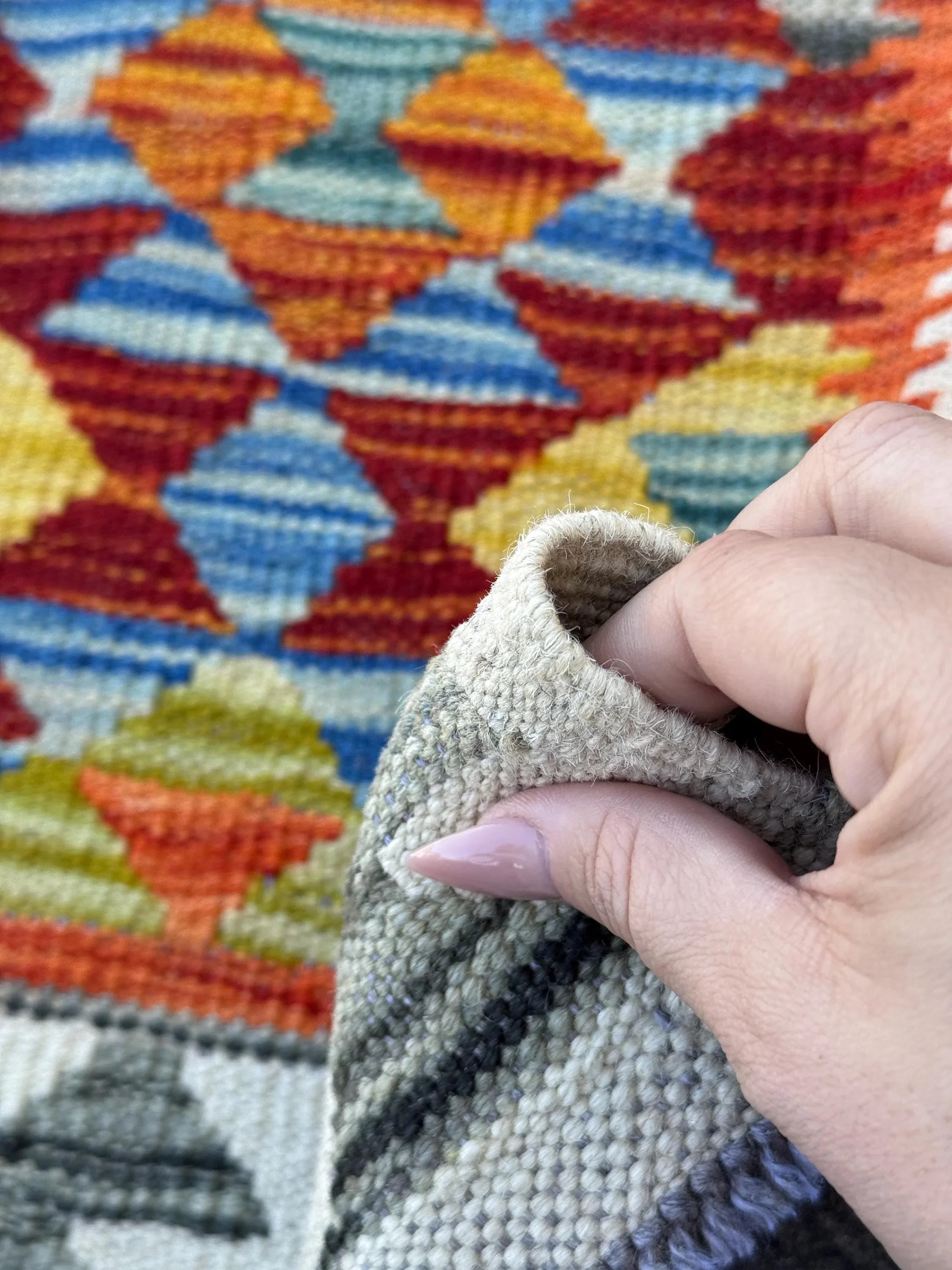 2x5 (61x152) Handmade Afghan Kilim Runner Rug | Cream White Grey Moss Olive Green Burnt Orange Blood Crimson Red Denim Blue Yellow | Wool