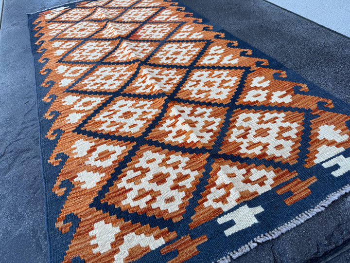 3x5 (91x152) Handmade Afghan Kilim Rug | Fire Rust Orange Cream Charcoal Black | Wool Turkish