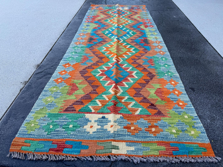 2x7 (100x200) Handmade Afghan Kilim Runner Rug | Rust Burnt Orange Navy Denim Blue Maroon Teal Cream Ivory Olive Green | Wool Turkish