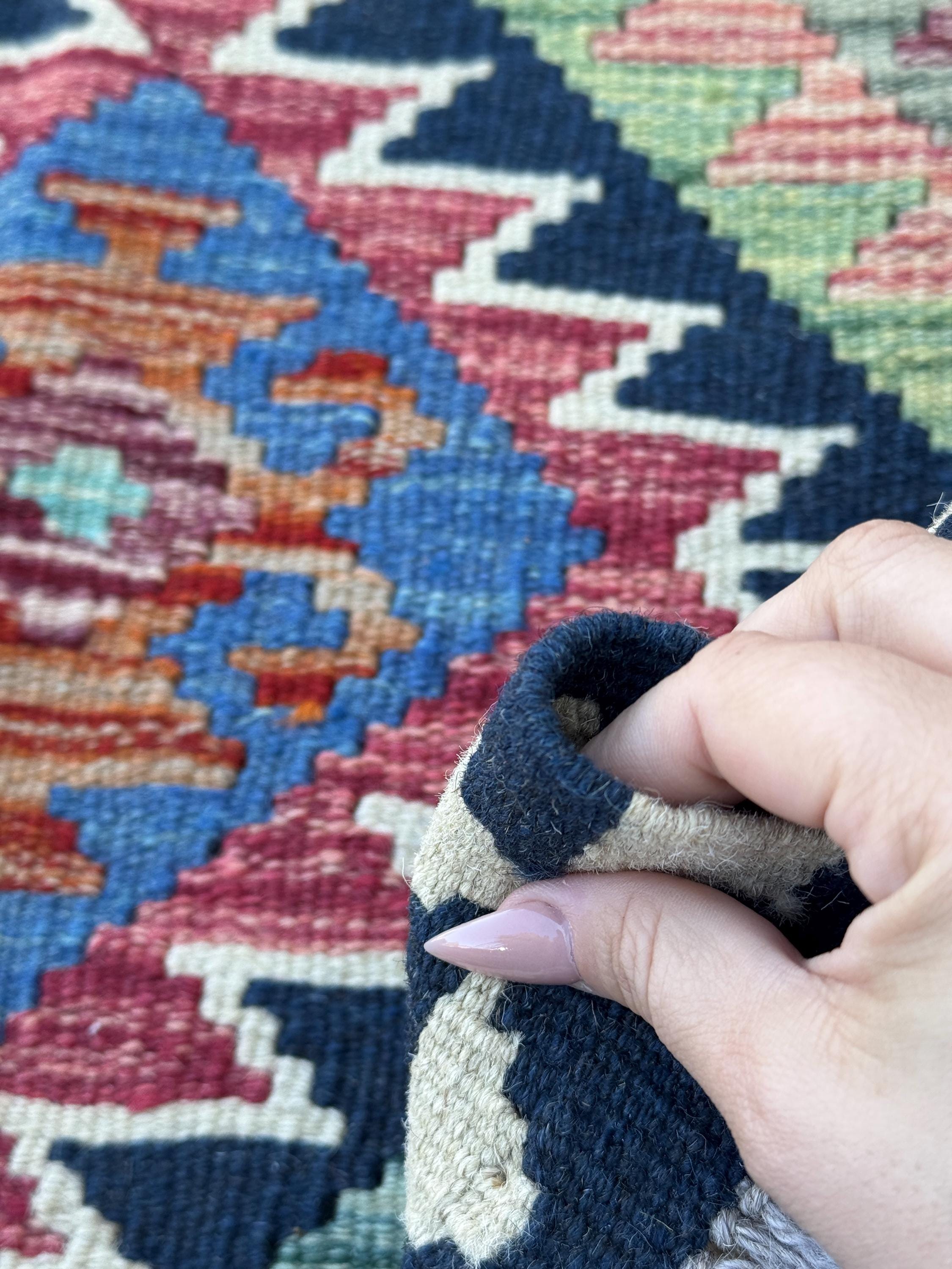 2x5 Handmade Afghan Kilim Runner Rug | Midnight Blue Mustard Olive Moss Green Cream Denim Blue Blood Red Grey Maroon Orange | Wool Turkish