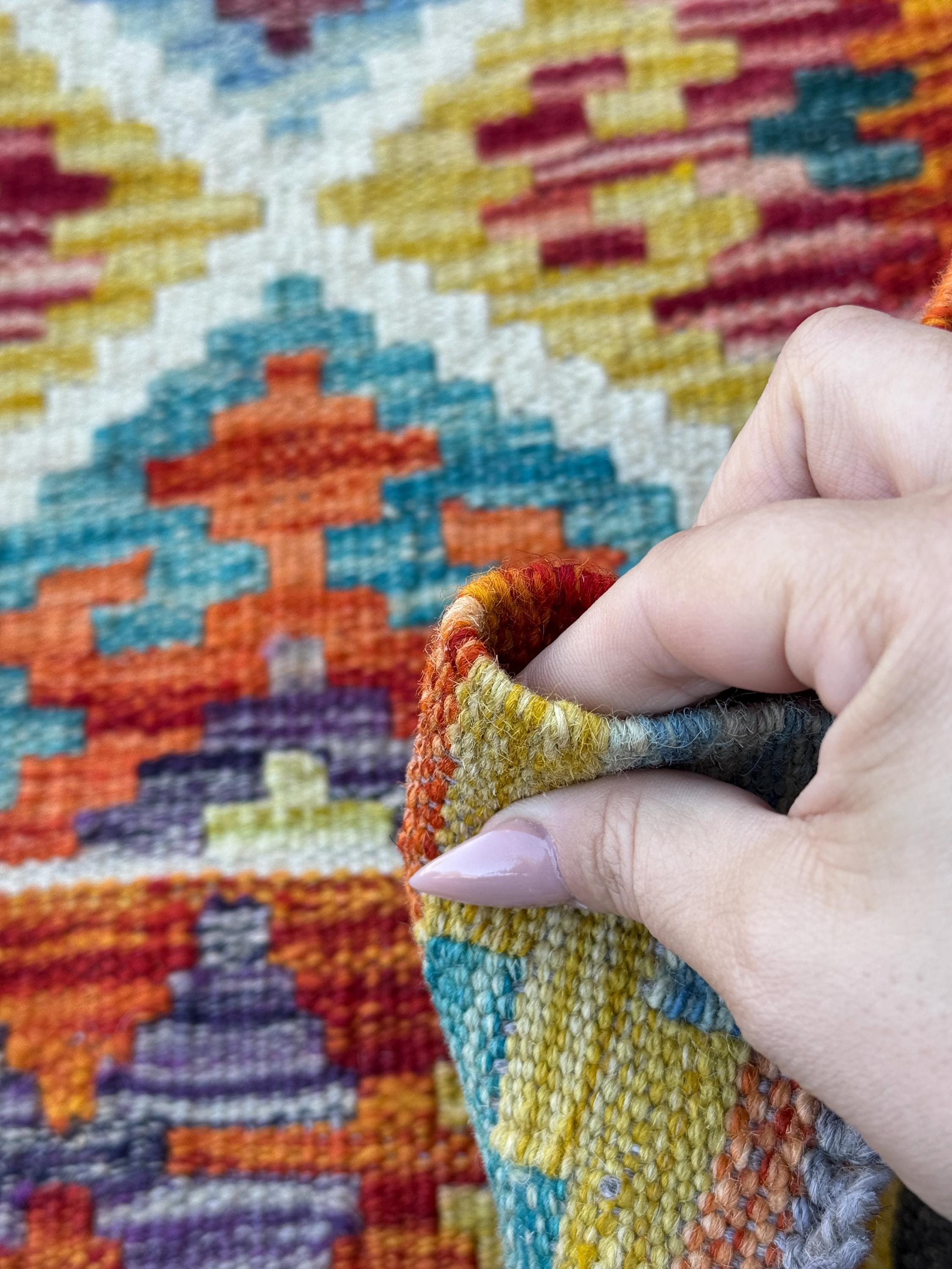 3x4 Handmade Afghan Kilim Rug | Burnt Orange Yellow Chartreuse Aqua Teal Sky Blue Denim Cream White Burgundy Plum Lavender | Wool Flatwoven