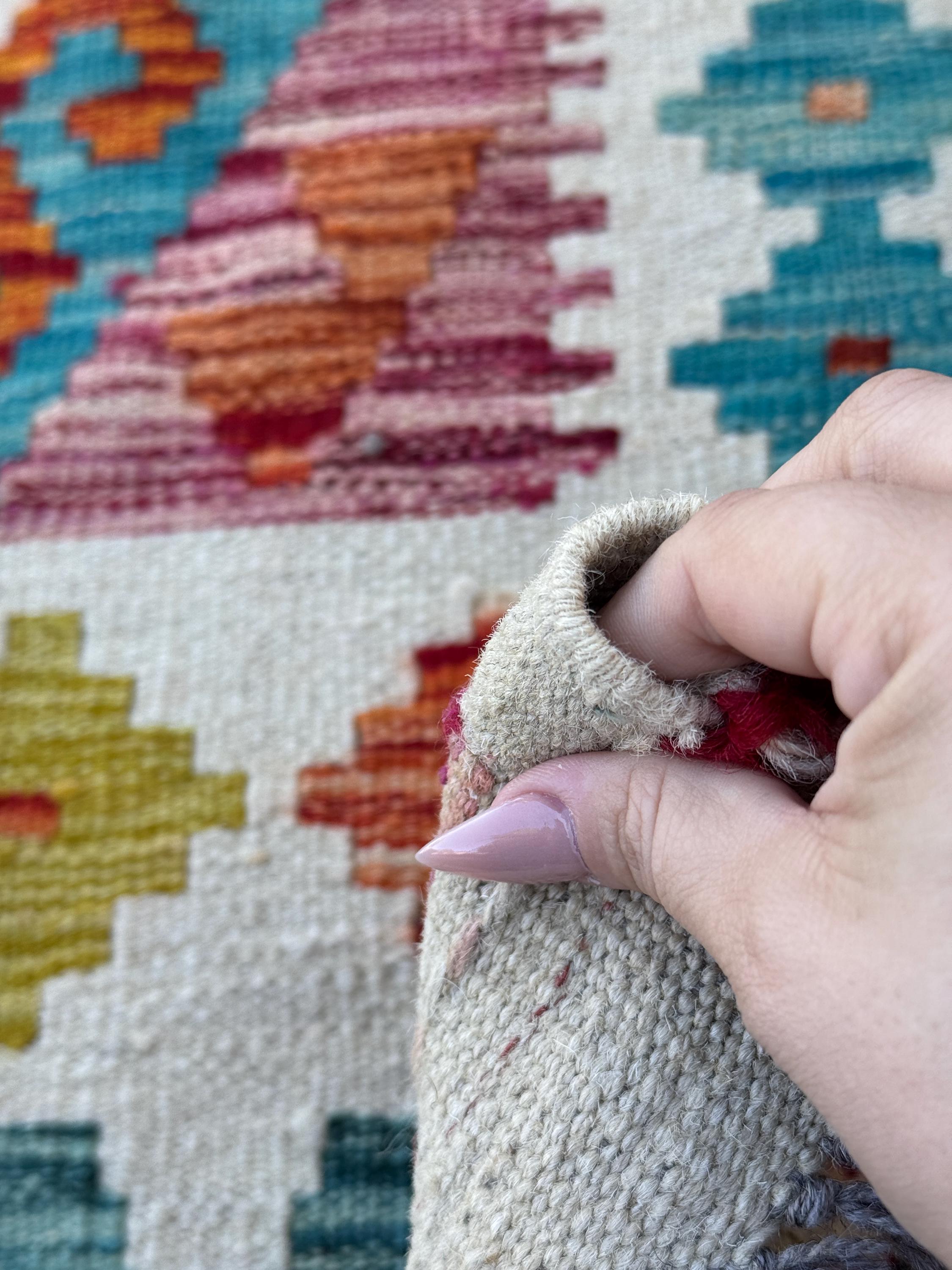 3x5 Handmade Afghan Kilim Rug | Cream White Mustard Chartreuse Aqua Teal Sky Blue Burnt Orange Brick Red Burgundy Lavender | Wool Flatwoven