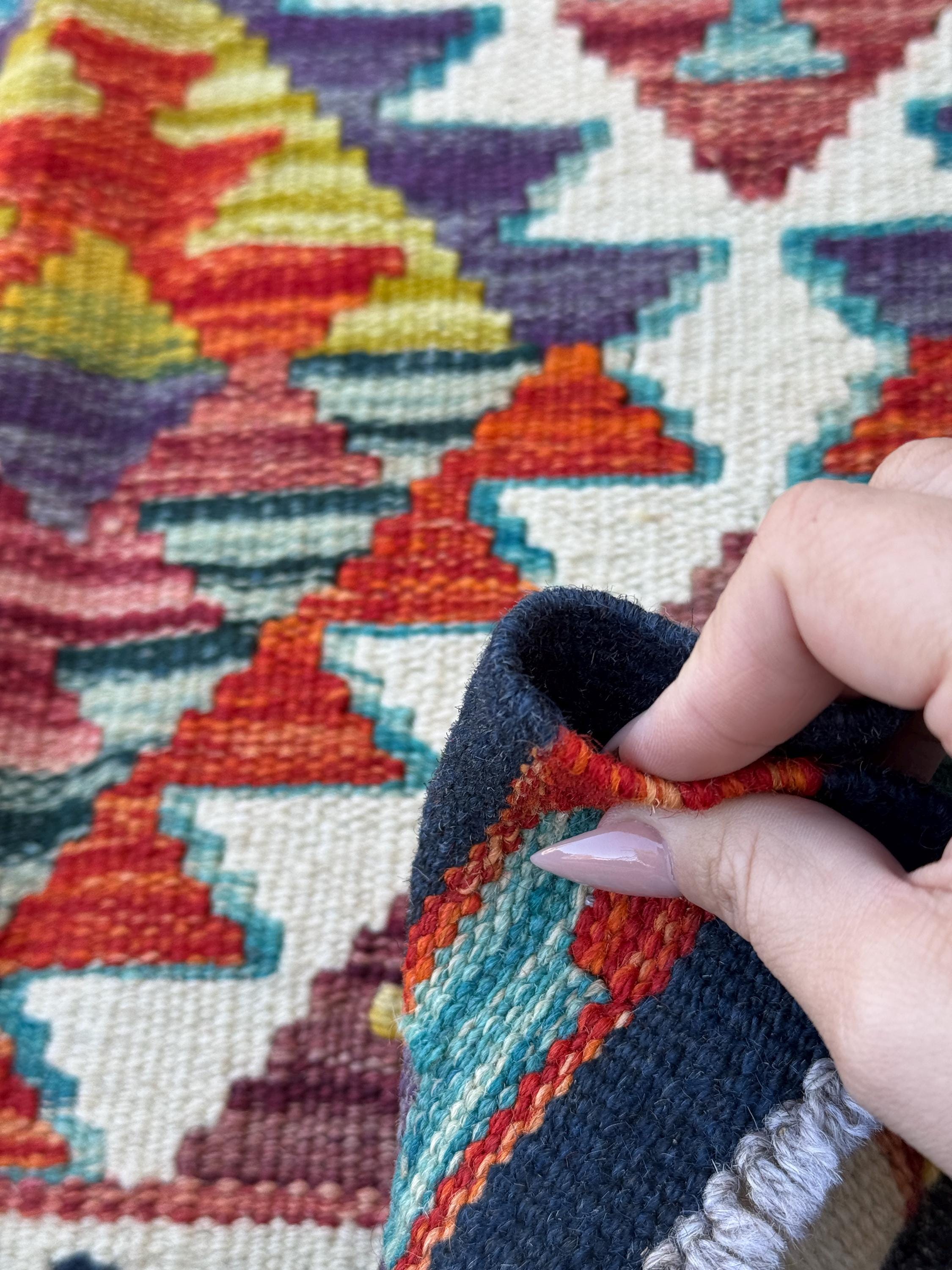 2x5 Handmade Afghan Kilim Runner Rug | Cream White Mustard Aqua Teal Sky Blue Denim Burnt Orange Brick Red Burgundy Lavender Navy
