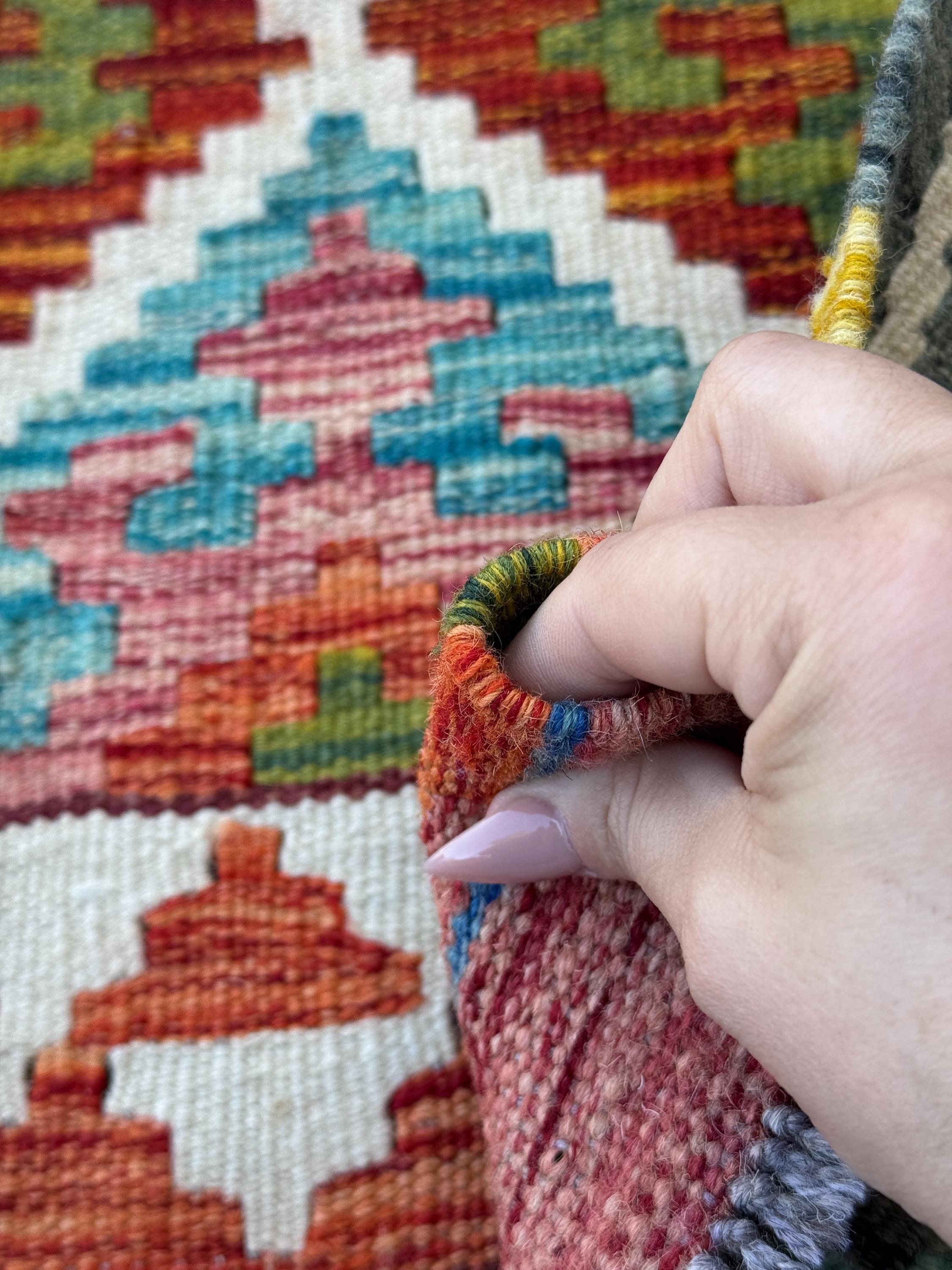3x4 (91x152) Handmade Afghan Kilim Rug | Cream White Mustard Olive Aqua Teal Sky Blue Denim Burnt Orange Pink Burgundy Lavender