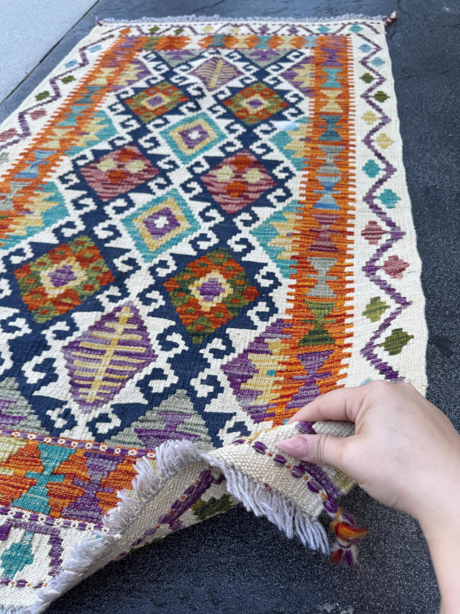 3x5 Handmade Afghan Kilim Rug | Cream Tan Sand Brown Crimson Burgundy Maroon Red Aqua Teal Denim Blue Black Forest Chartreuse Green Grey