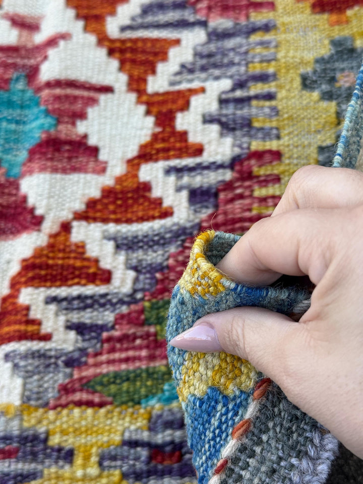 2x5 Handmade Afghan Kilim Runner Rug | Cream White Aqua Teal Turquoise Burnt Orange Brick Red Burgundy Mustard Olive Green Charcoal Grey