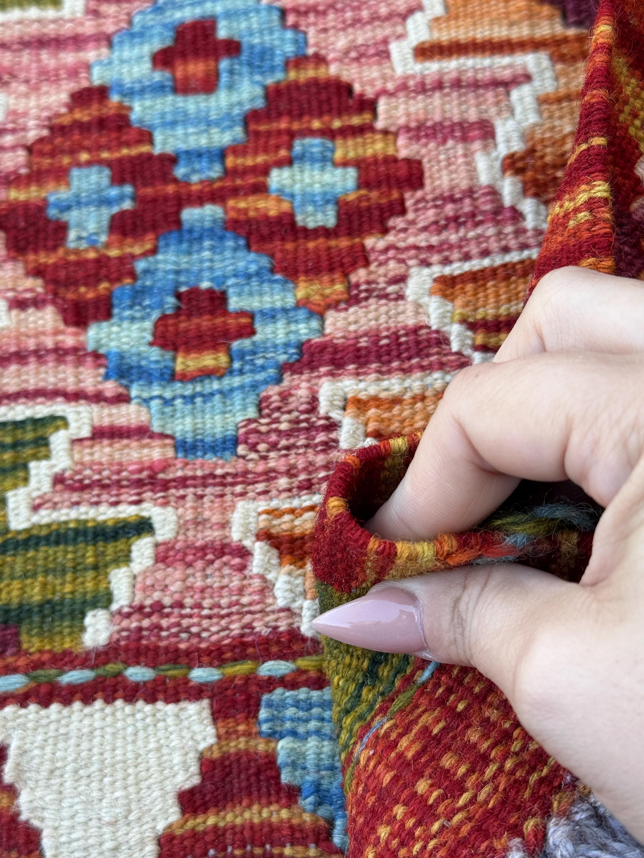 3x4 Handmade Afghan Kilim Runner Rug | Brick Red Burgundy Burnt Orange Peach Pink Mustard Gold Olive Green Forest Green Teal Aqua Sky Blue