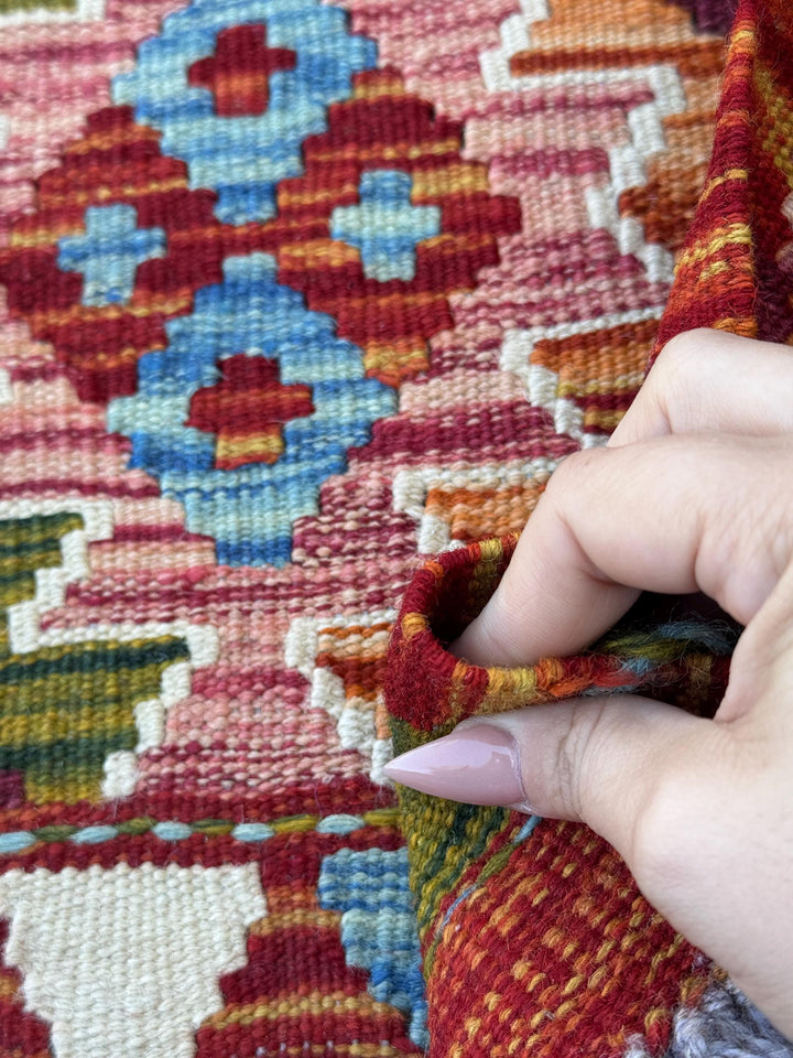3x4 Handmade Afghan Kilim Runner Rug | Brick Red Burgundy Burnt Orange Peach Pink Mustard Gold Olive Green Forest Green Teal Aqua Sky Blue