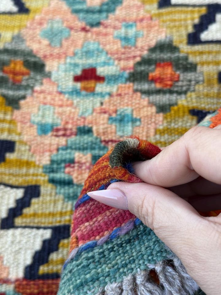 3x5 (91x152) Handmade Afghan Kilim Rug | Burnt Orange Olive Moss Green Ivory Teal Charcal Grey Purple Mustard Midnight Blue | Wool Flatwoven