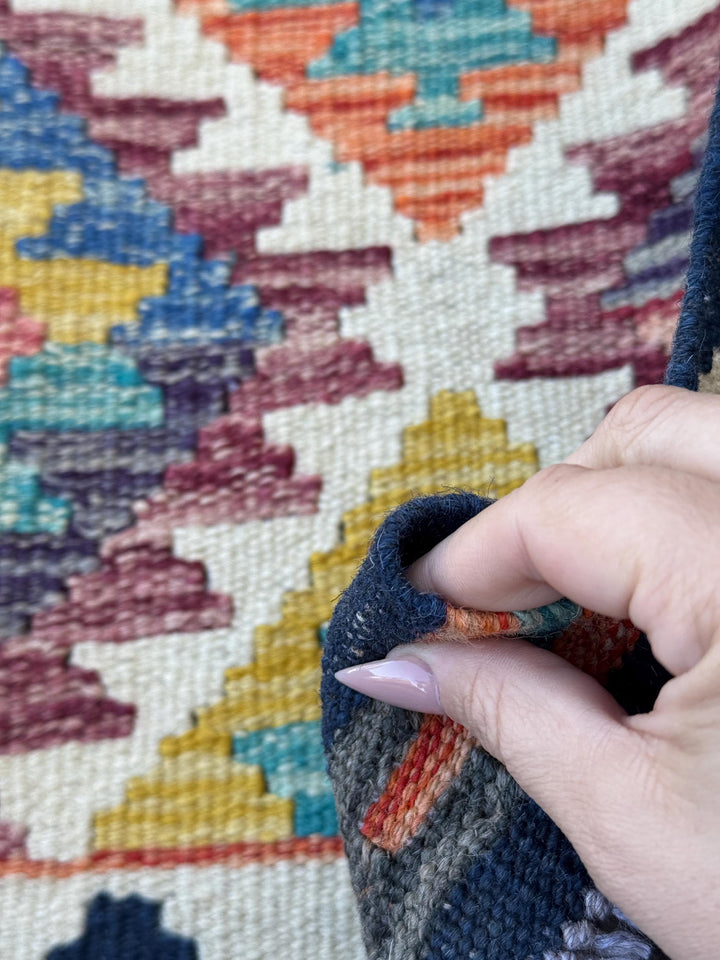 2x5 Handmade Afghan Kilim Runner Rug | Cream Maroon Denim Blue Orange Olive Moss Green Teal Mustard Gold Red Charcoal Grey | Wool Flatwoven