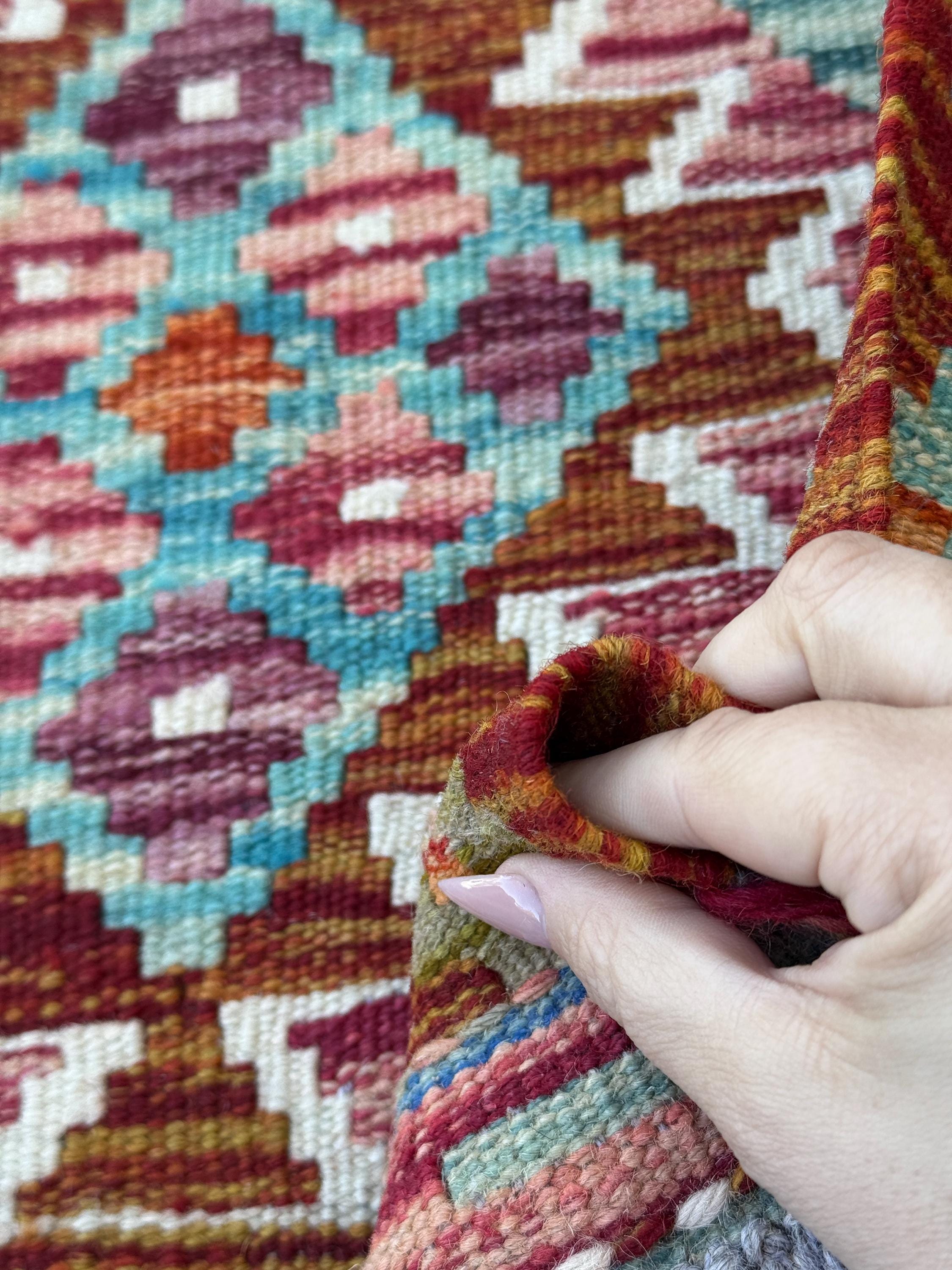 3x5 (91x152) Handmade Afghan Kilim Rug | Burnt Orange Denim Navy Blue Red Pink Purple Maroon Teal Cream Ivory Moss Green | Wool Flatwoven