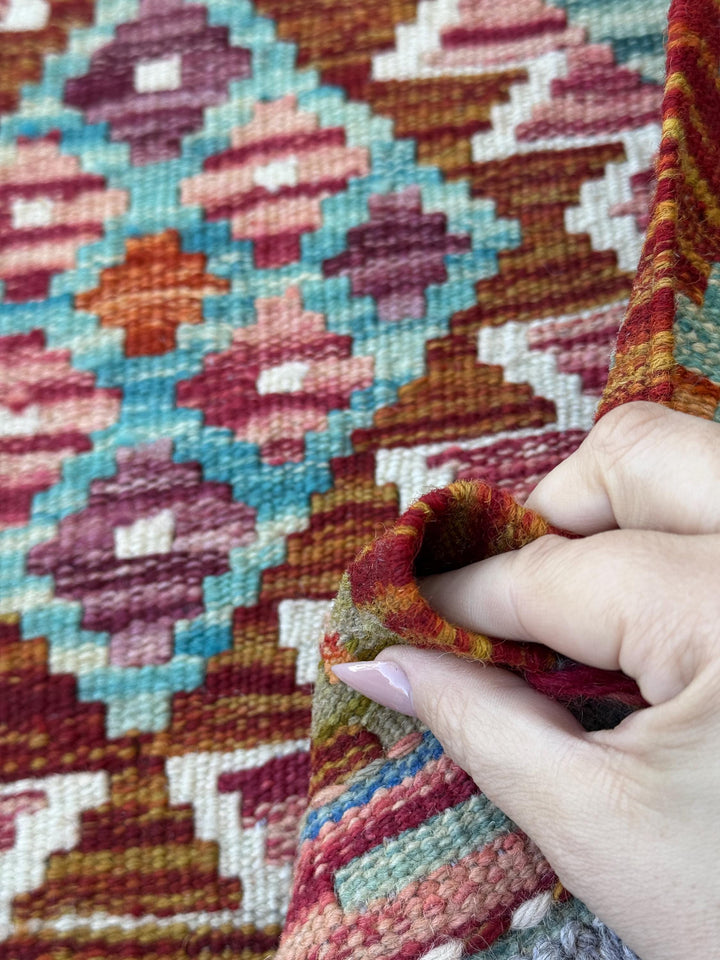 3x5 (91x152) Handmade Afghan Kilim Rug | Burnt Orange Denim Navy Blue Red Pink Purple Maroon Teal Cream Ivory Moss Green | Wool Flatwoven