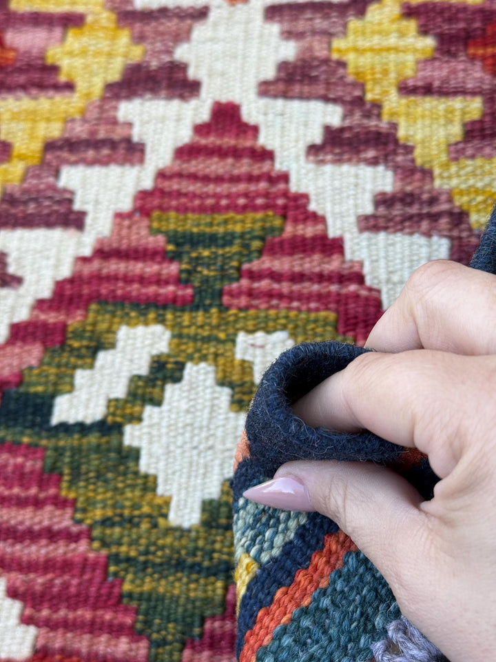 2x5 Handmade Afghan Kilim Runner Rug | Cream Blood Red Maroon Mustard Gold Teal Orange Midnight Blue Olive Moss Chocolate | Wool Flatwoven