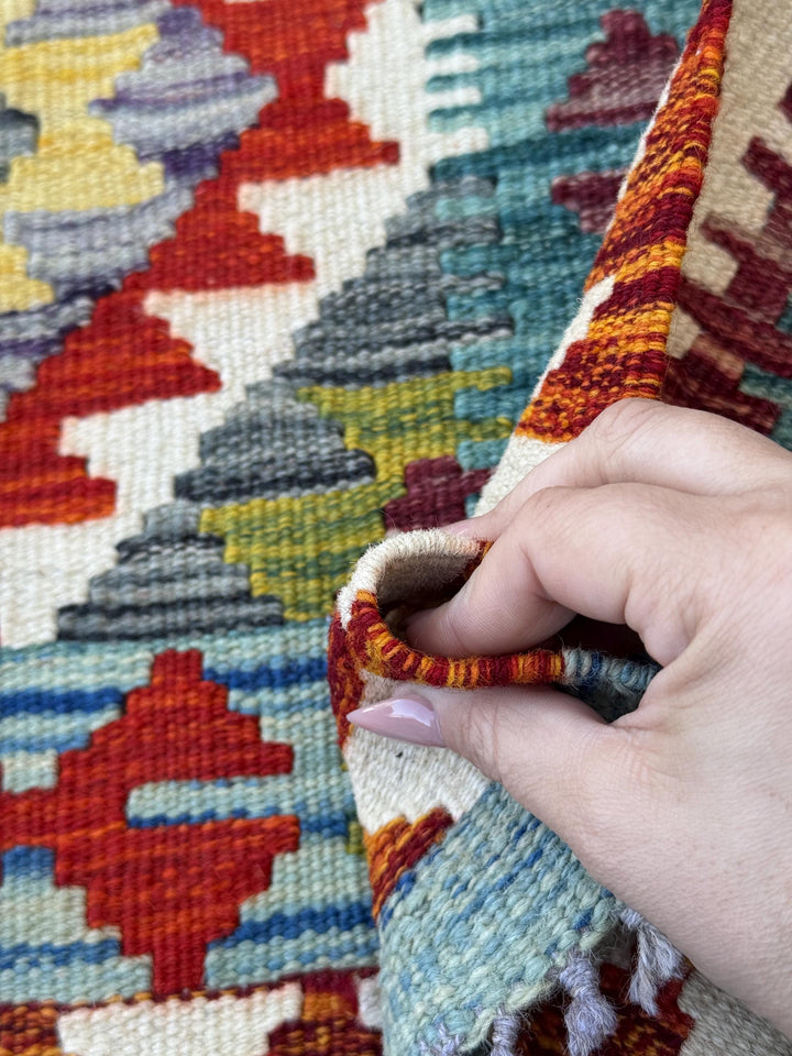 3x4 Handmade Afghan Kilim Rug | Teal Cream Ivory Rust Orange Brick Red Grey Olive Moss Green Maroon Mustard Yellow Gold | Wool Flatwoven