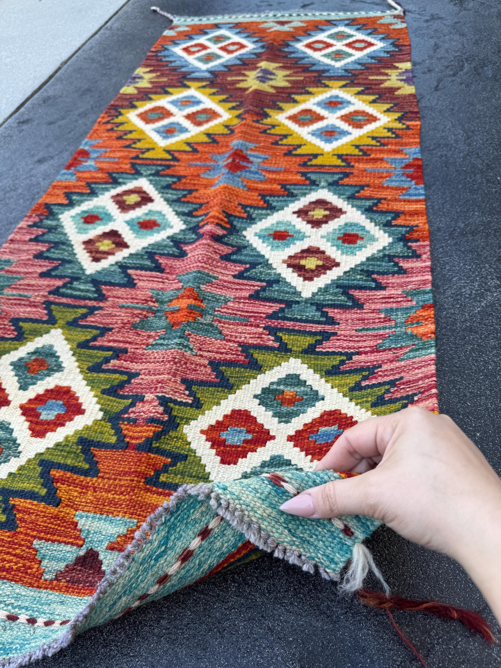 2x5 Handmade Afghan Kilim Runner Rug | Burnt Rust Orange Brick Red Teal Olive Moss Pine Green Ivory Cream Chocolate Brown Mustard Gold