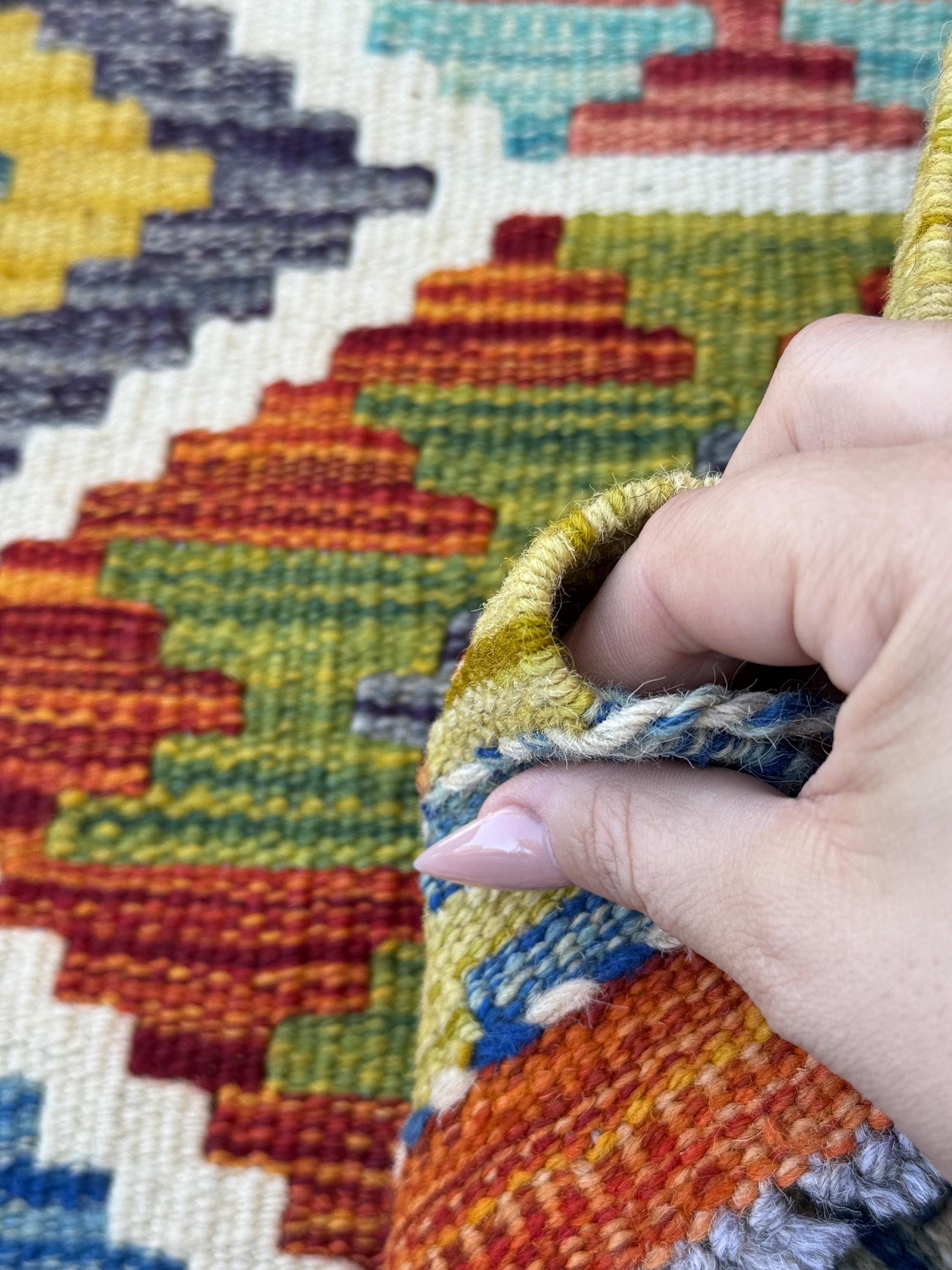 3x4 Handmade Afghan Kilim Rug | Olive Moss Green Teal Rust Orange Mustard Gold Charcoal Grey Denim Sky Blue Brick Red | Wool Flatwoven