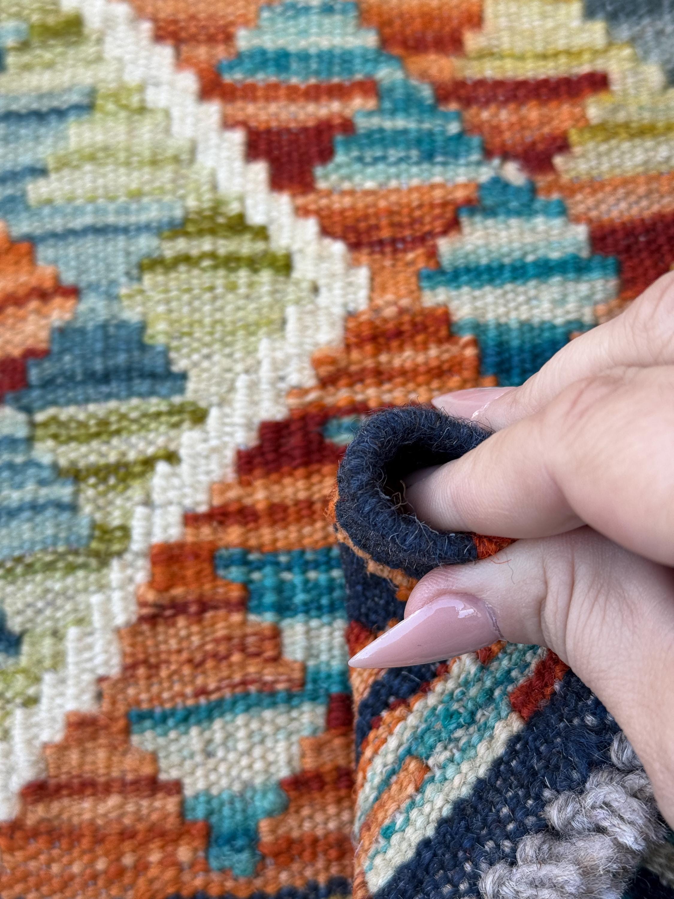 3x4 Handmade Afghan Kilim Rug | Burnt Rust Orange Charcoal Grey Black Teal Pine Olive Moss Green Mustard Gold Ivory | Wool Flatwoven