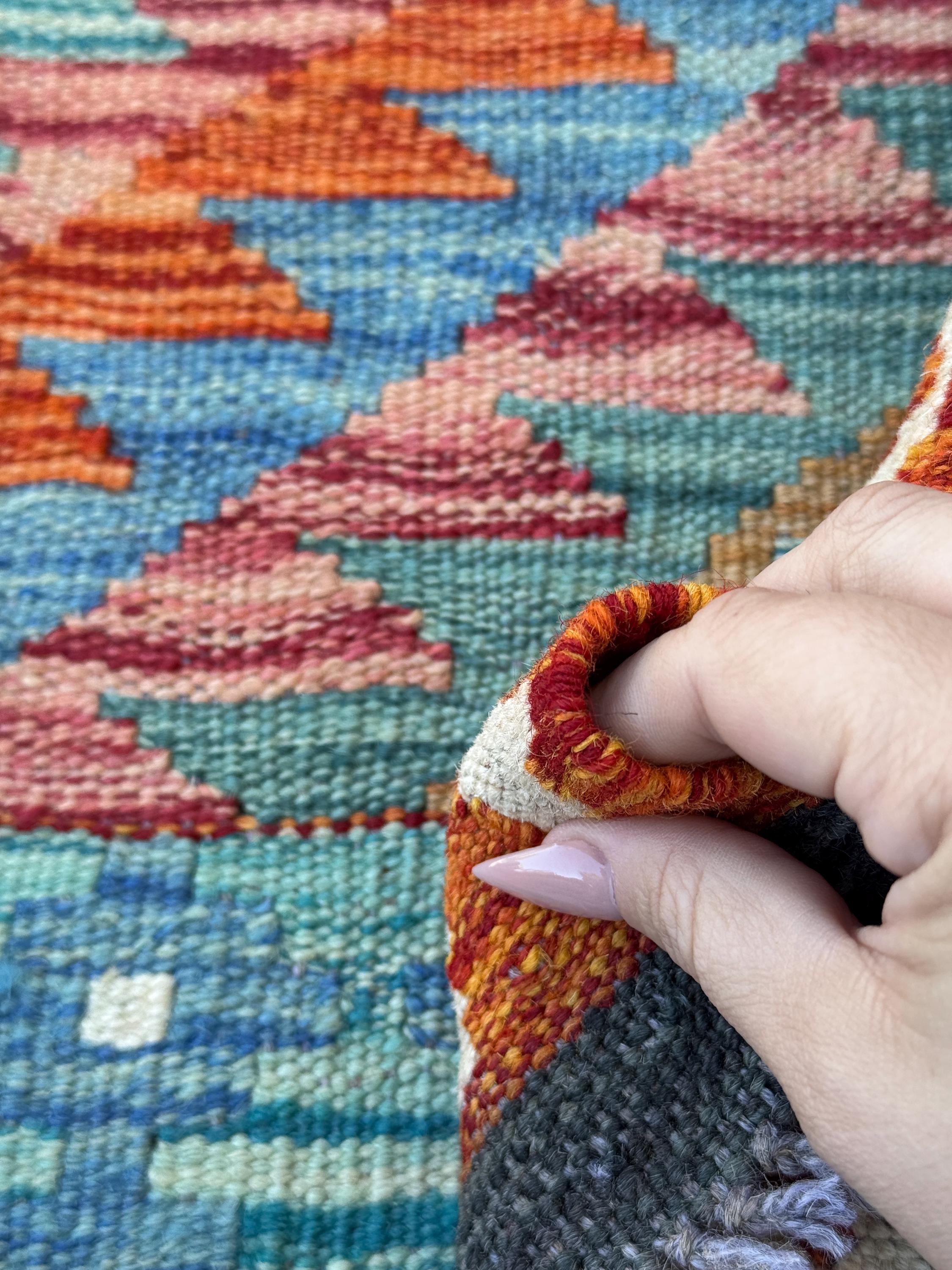 3x4 Handmade Afghan Kilim Rug | Burnt Orange Teal Aqua Turquoise Denim Blue Navy Beige Mustard Rust Red Plum Mauve Charcoal White | Wool