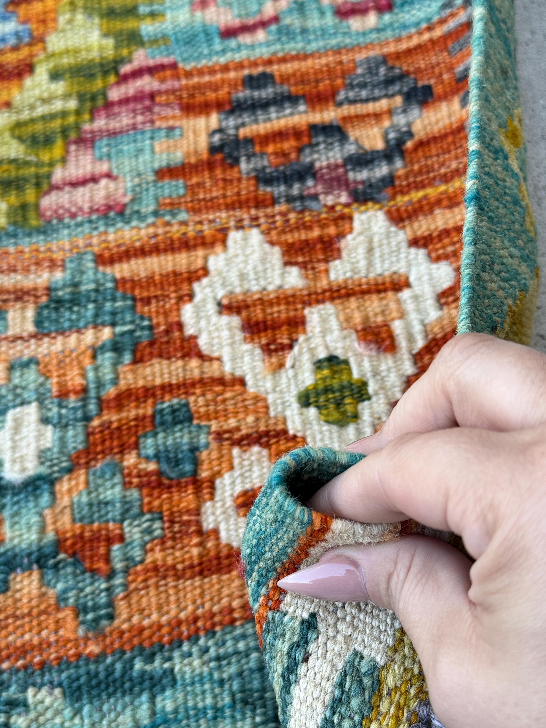 3x4 Handmade Afghan Kilim Rug | Burnt Orange Teal Aqua Mustard Goldenrod Cream White Forest Green Plum Wine Black Charcoal Grey | Flatwoven