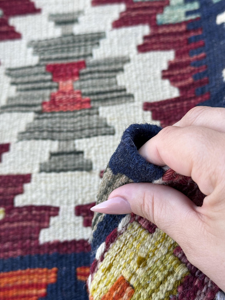 2x5 Handmade Afghan Kilim Runner Rug | Navy Blue Cream Red Orange Aqua Teal Mint Olive Moss Gold Copper Plum Mauve Grey | Wool Flatwoven
