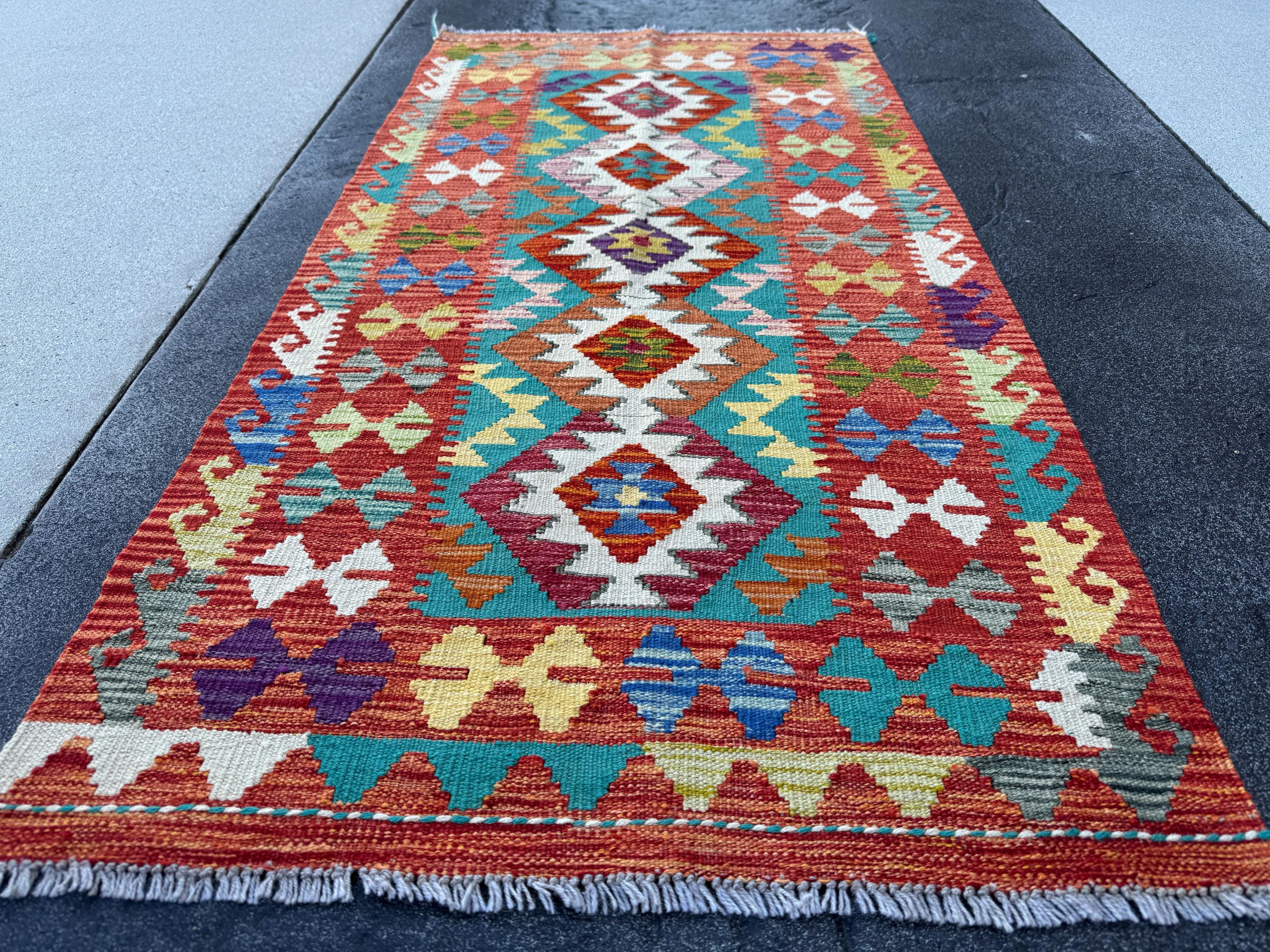 3x5 (91x152) Handmade Afghan Kilim Rug | Rust Red Teal Turquoise Mustard Yellow Ivory White Navy Blue Olive Green Burgundy Purple Charcoal