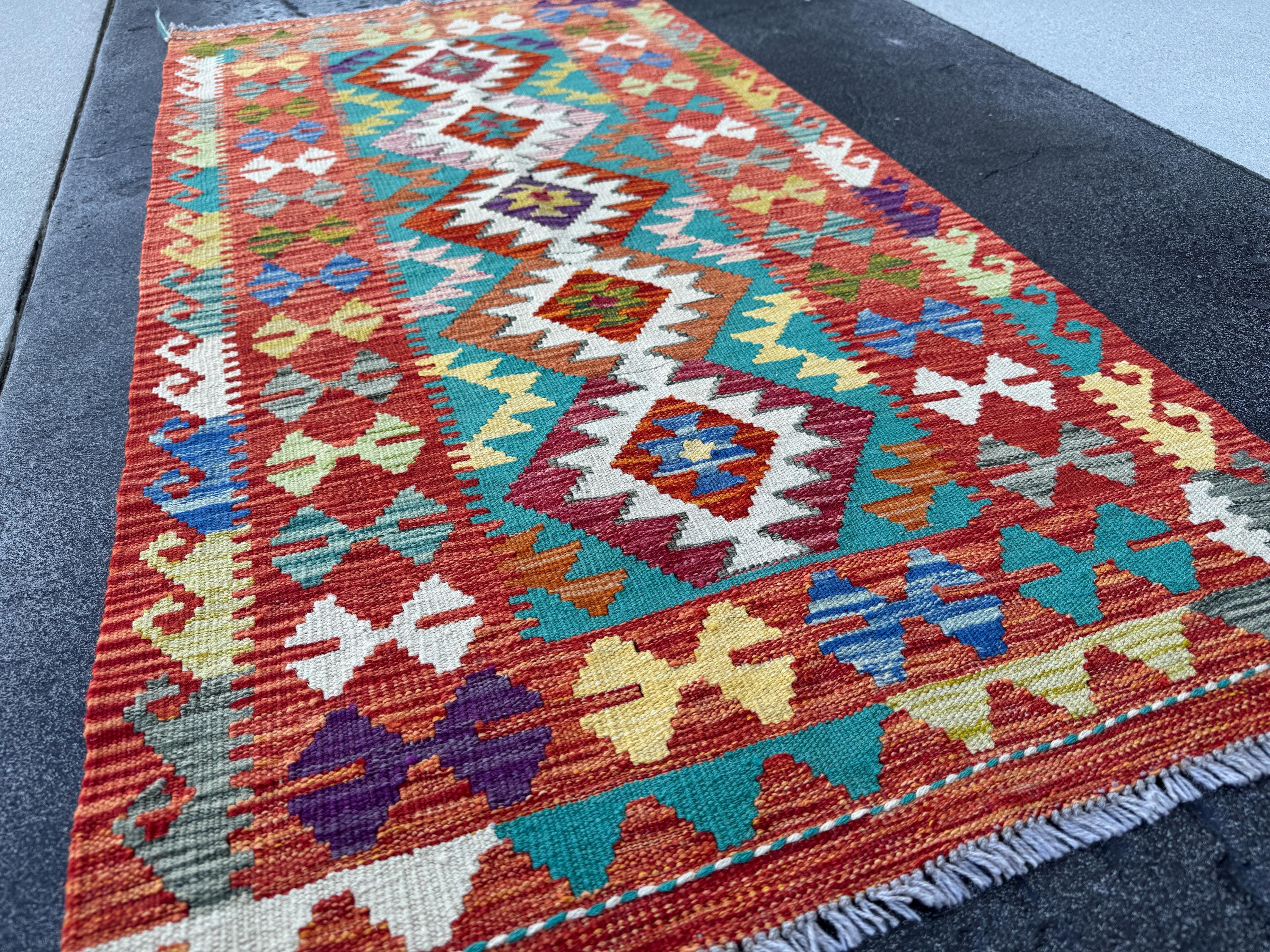 3x5 (91x152) Handmade Afghan Kilim Rug | Rust Red Teal Turquoise Mustard Yellow Ivory White Navy Blue Olive Green Burgundy Purple Charcoal