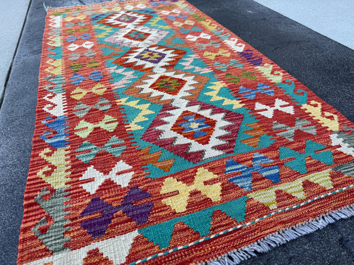 3x5 (91x152) Handmade Afghan Kilim Rug | Rust Red Teal Turquoise Mustard Yellow Ivory White Navy Blue Olive Green Burgundy Purple Charcoal