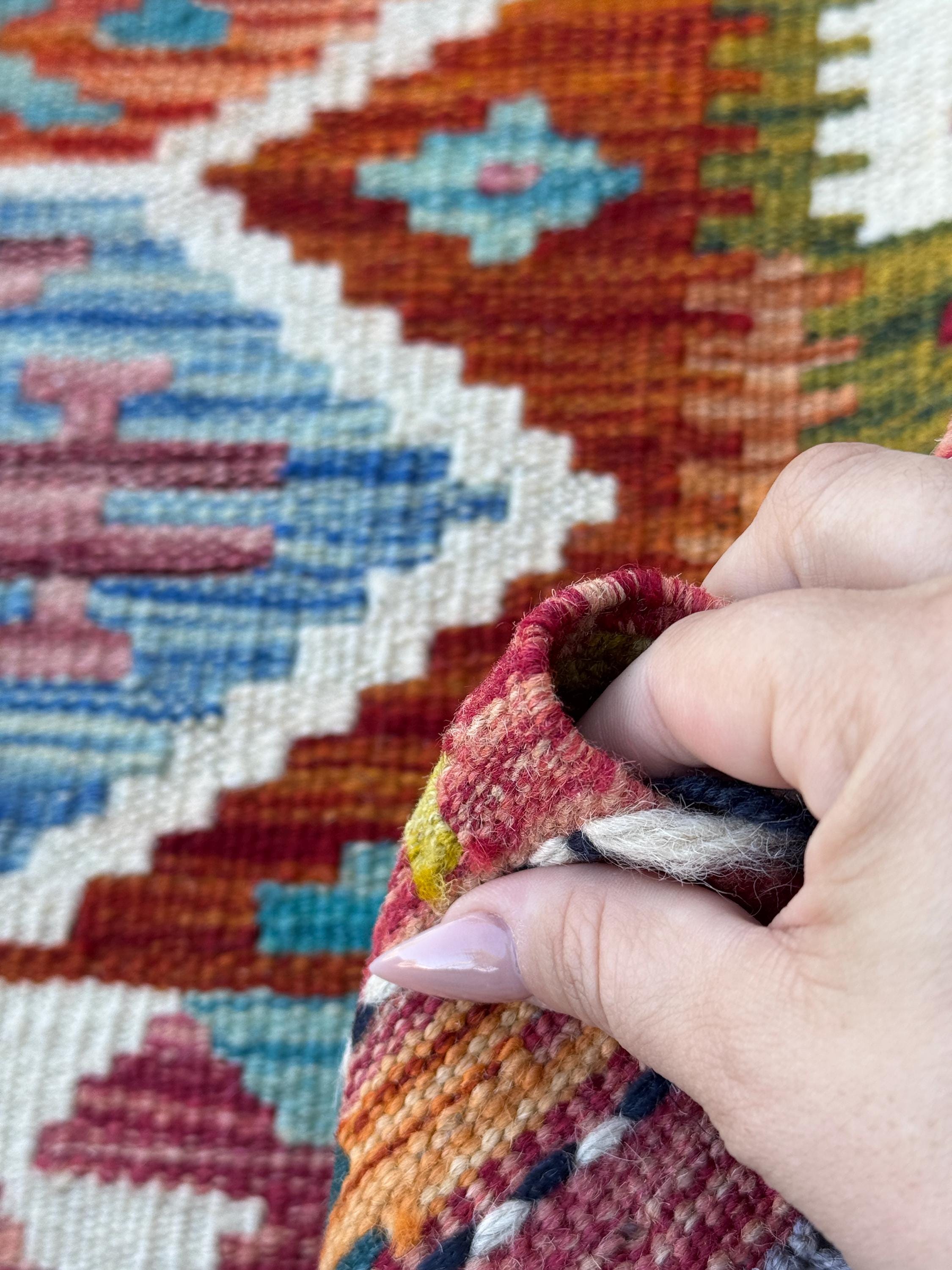 2x5 Handmade Afghan Kilim Runner Rug | Rust Red Burnt Orange Burgundy Mauve Teal Aqua Turquoise Olive Green Mustard Cream White | Wool