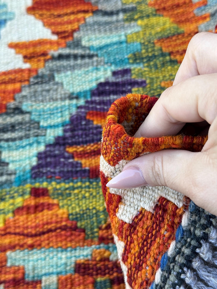 3x4 Handmade Afghan Kilim Rug | Rust Red Burnt Orange Cream White Mustard Yellow Olive Green Teal Aqua Blue Navy Purple Grey | Wool