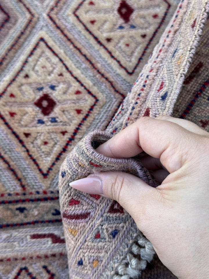 3x5 (91x152) Handmade Afghan Kilim Rug | Tan Cream Beige Brown Mocha Blood Red Midnight Blue Charcoal Grey Black | Wool Flatwoven