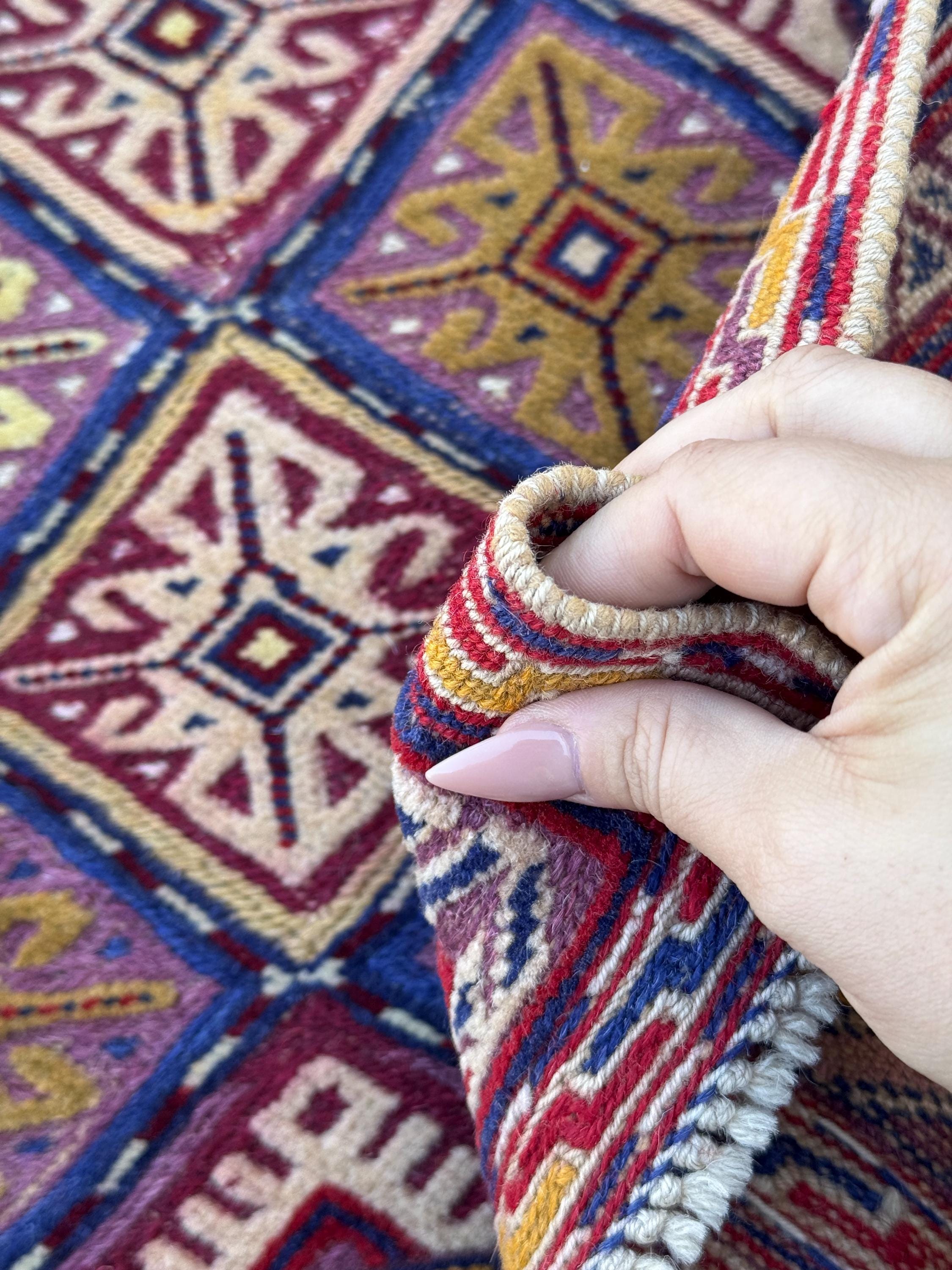 3x4 Handmade Afghan Kilim Rug | Blood Red Royal Blue Black Purple Cream Beige Tan Mustard Lilac Mustard Gold Grey Maroon | Wool Flatwoven