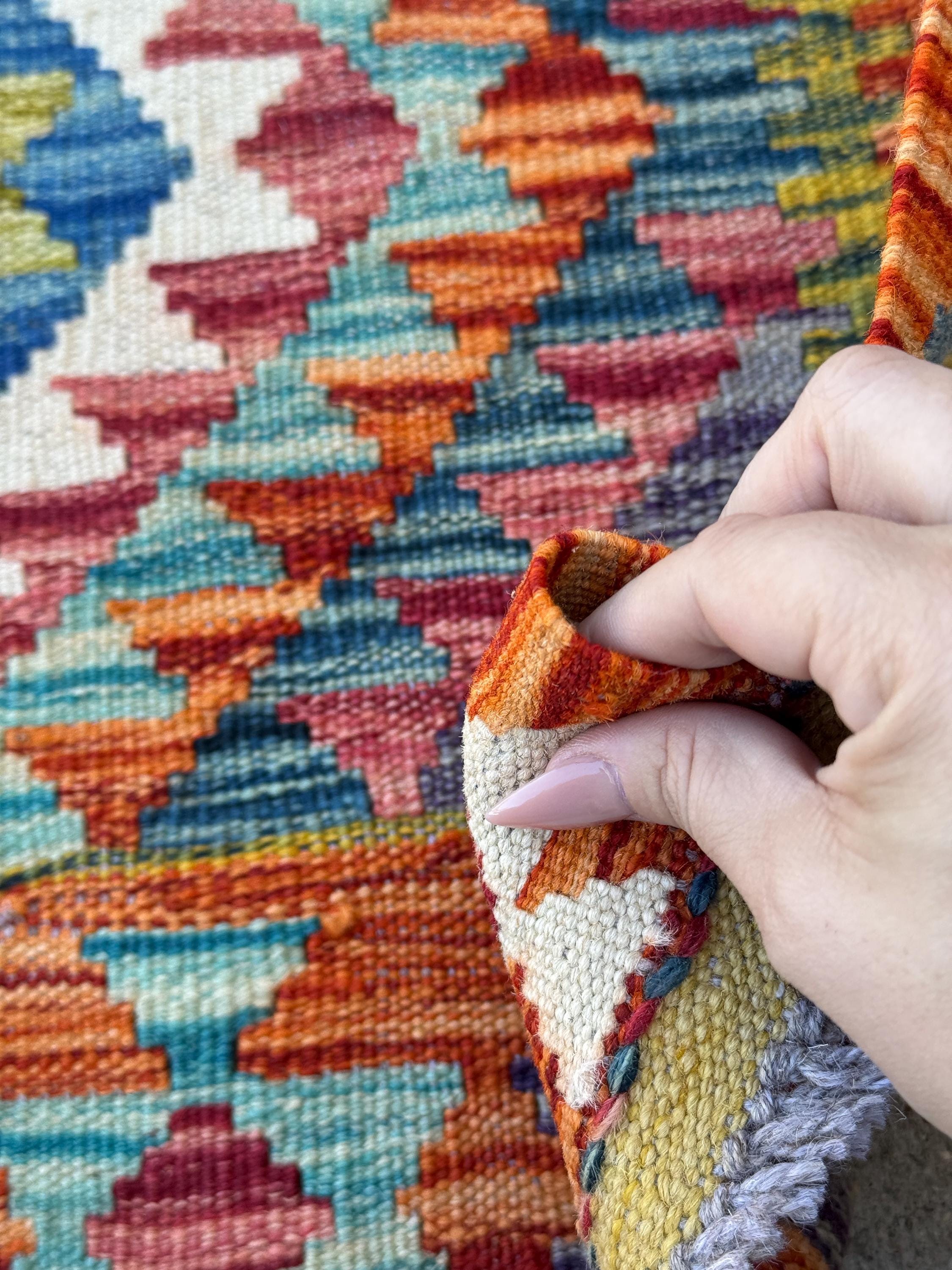 3x4 Handmade Afghan Kilim Rug | Burnt Orange Rust Red Cream White Aqua Teal Charcoal Grey Olive Green Mustard Yellow Denim Blue | Flatwoven